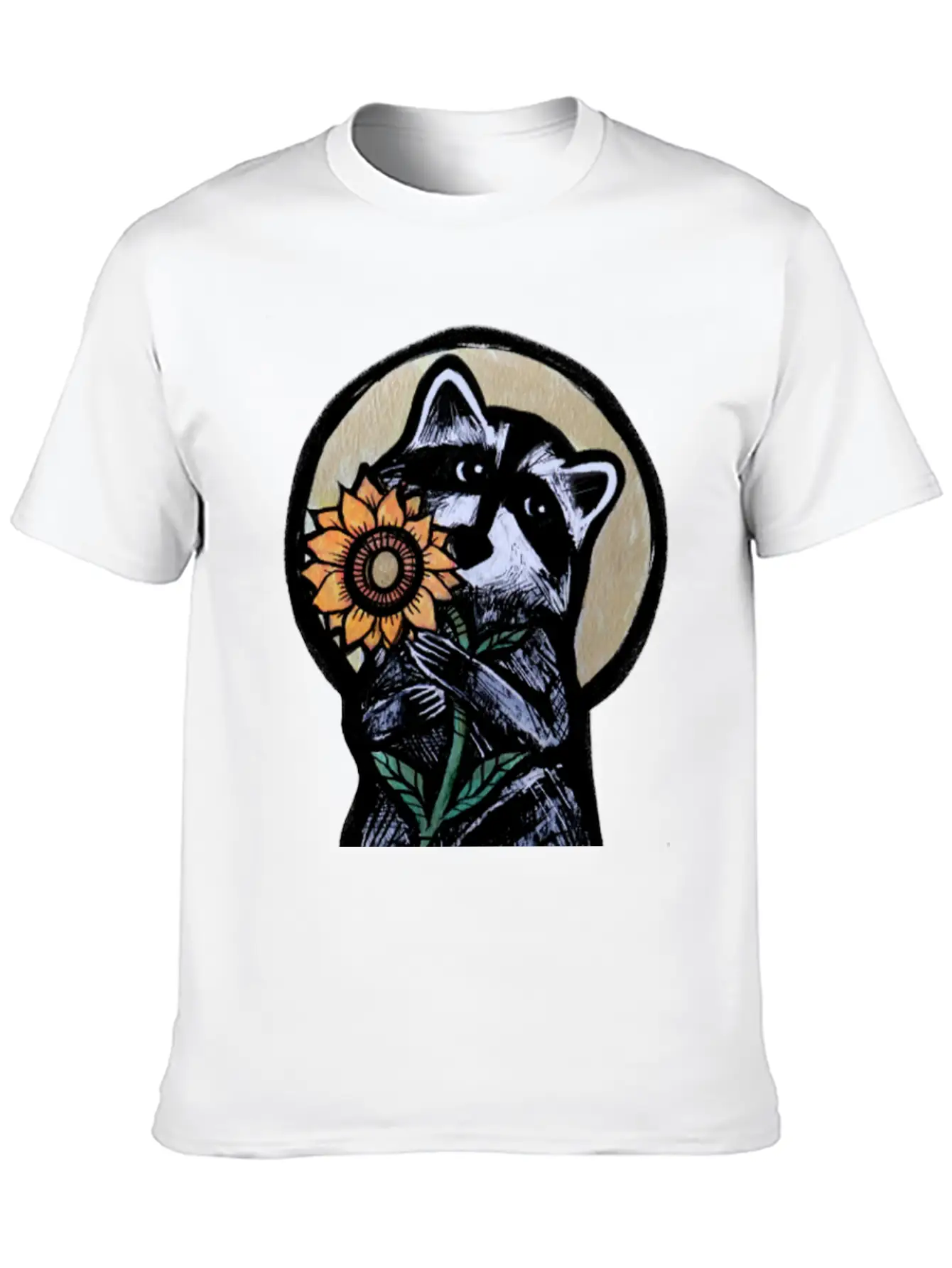 Sunflower Raccoon Breathable Graphic T-Shirt – Perfect For Casual Days