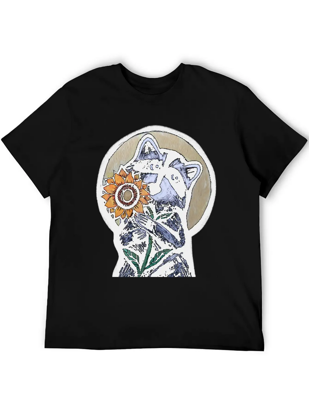 Sunflower Raccoon Breathable Graphic T-Shirt – Perfect For Casual Days