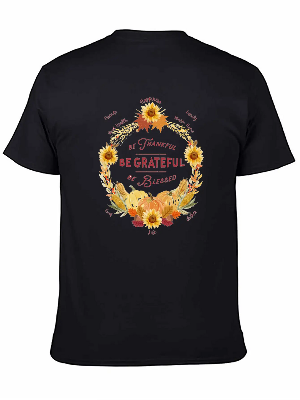 Sunflower Wreath Be Thankful Grateful Blessed Timeless Short Sleeve Tee – Comfy And Minimalist Design