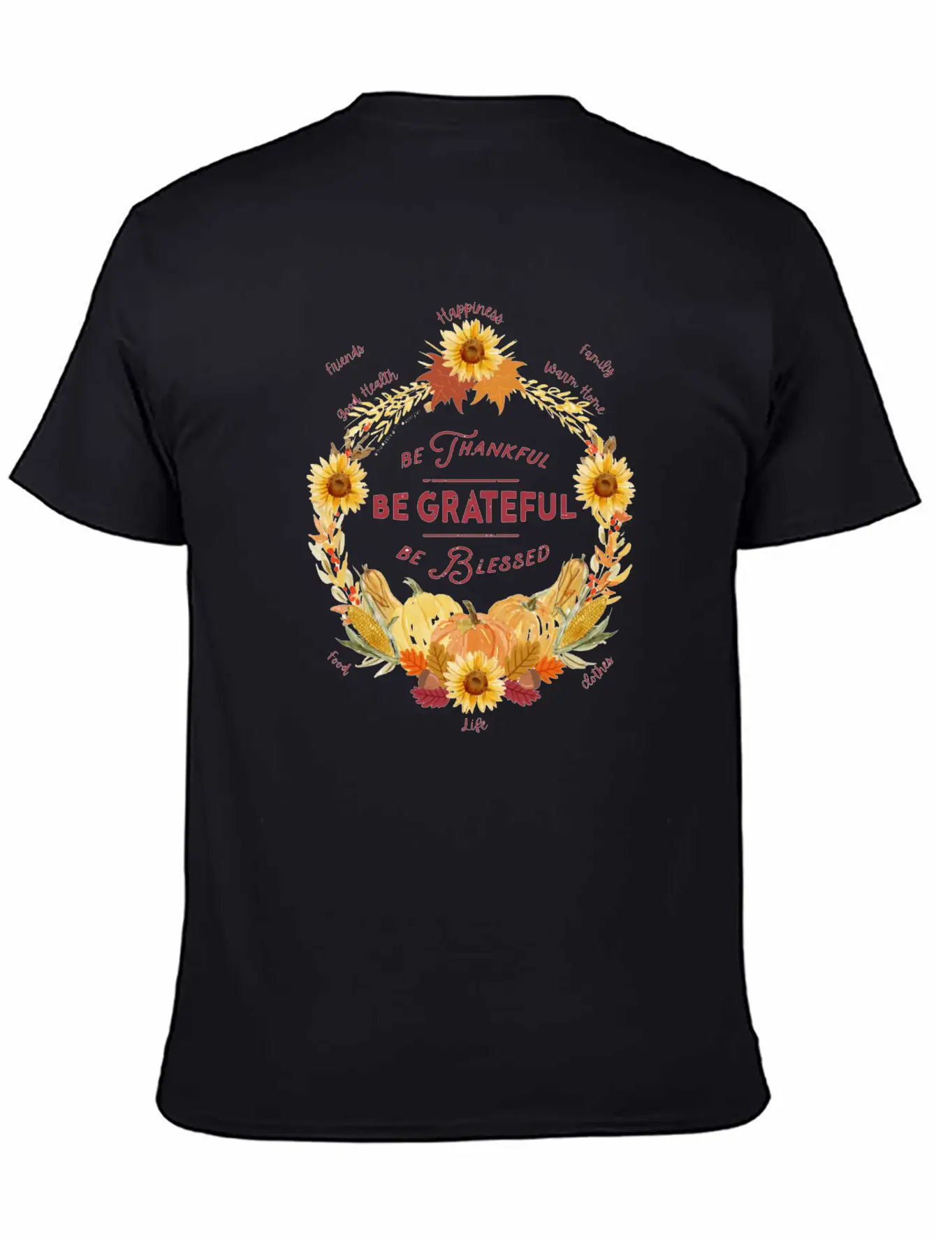 Sunflower Wreath Be Thankful Grateful Blessed Timeless Short Sleeve Tee – Comfy And Minimalist Design