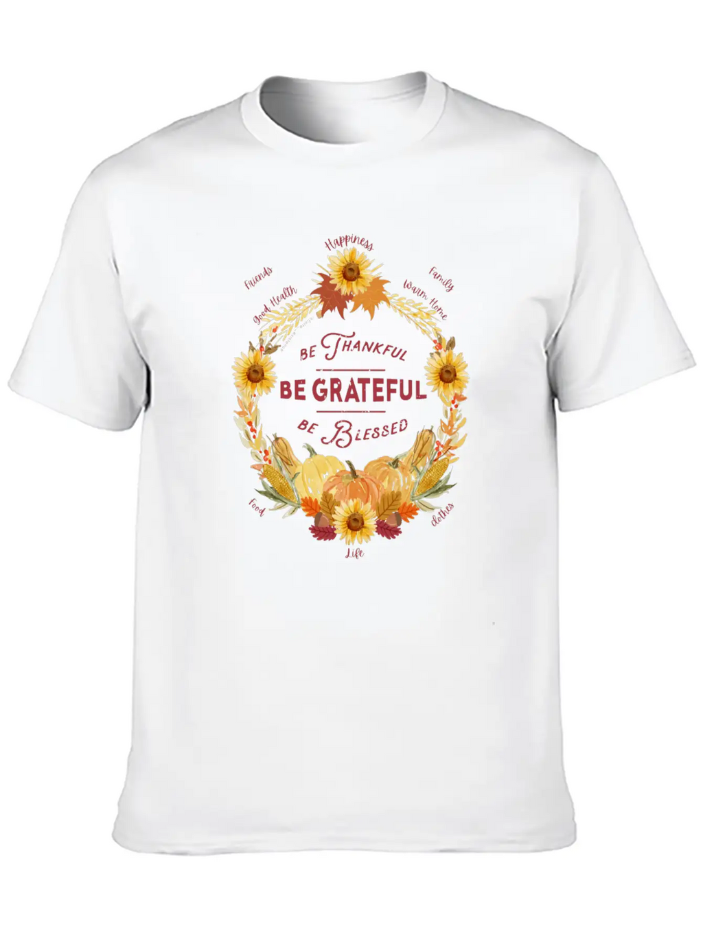 Sunflower Wreath Be Thankful Grateful Blessed Timeless Short Sleeve Tee – Comfy And Minimalist Design