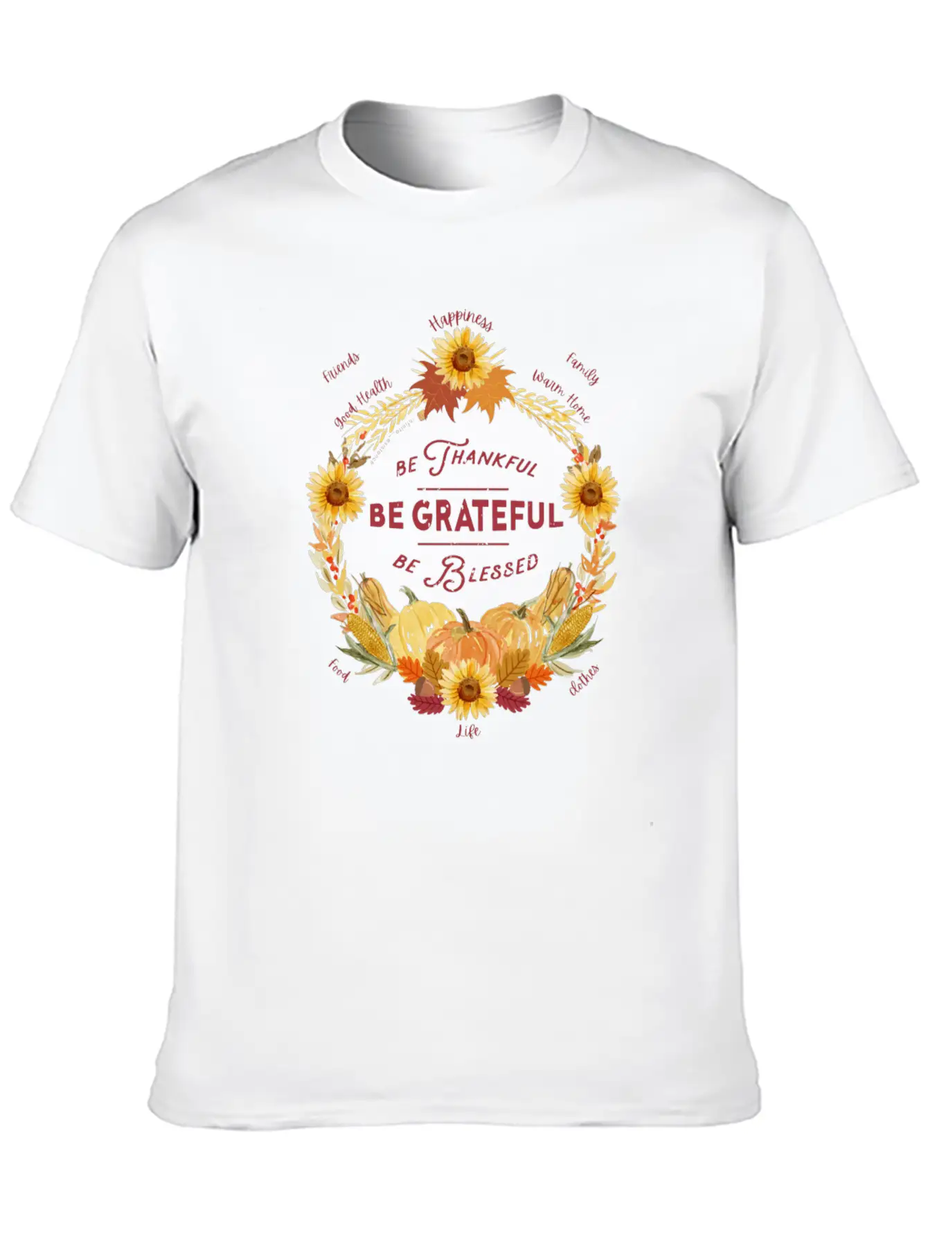 Sunflower Wreath Be Thankful Grateful Blessed Timeless Short Sleeve Tee – Comfy And Minimalist Design