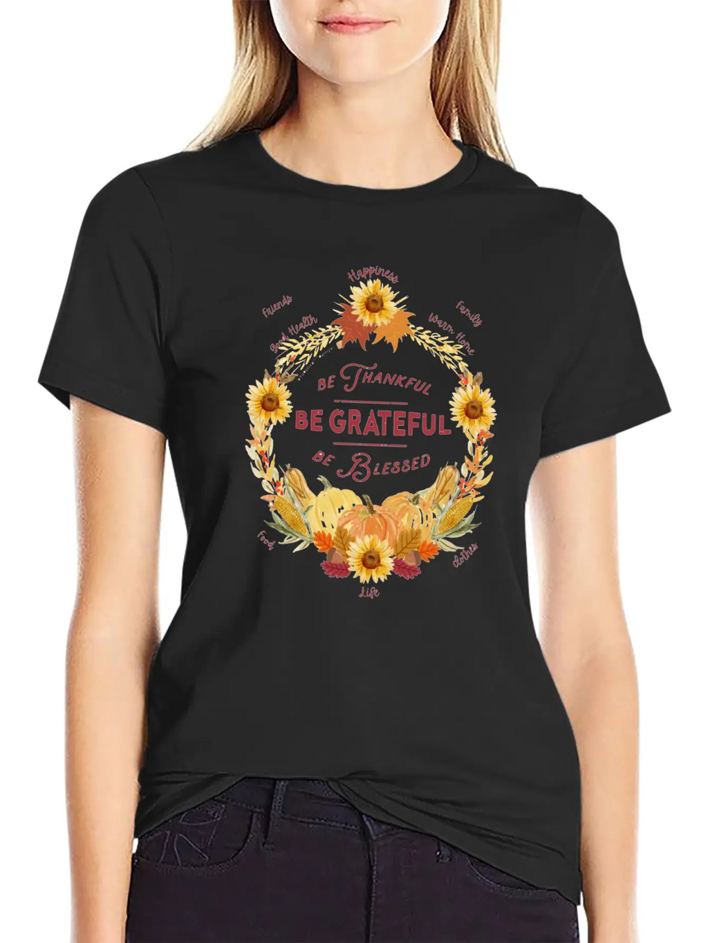 Sunflower Wreath Be Thankful Grateful Blessed Timeless Short Sleeve Tee – Comfy And Minimalist Design