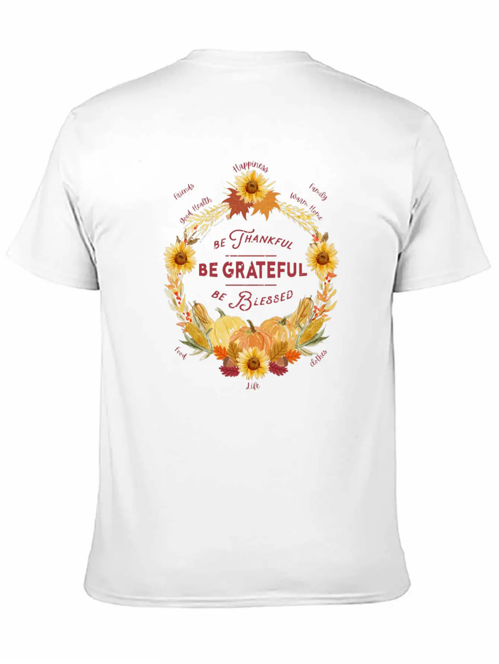 Sunflower Wreath Be Thankful Grateful Blessed Timeless Short Sleeve Tee – Comfy And Minimalist Design