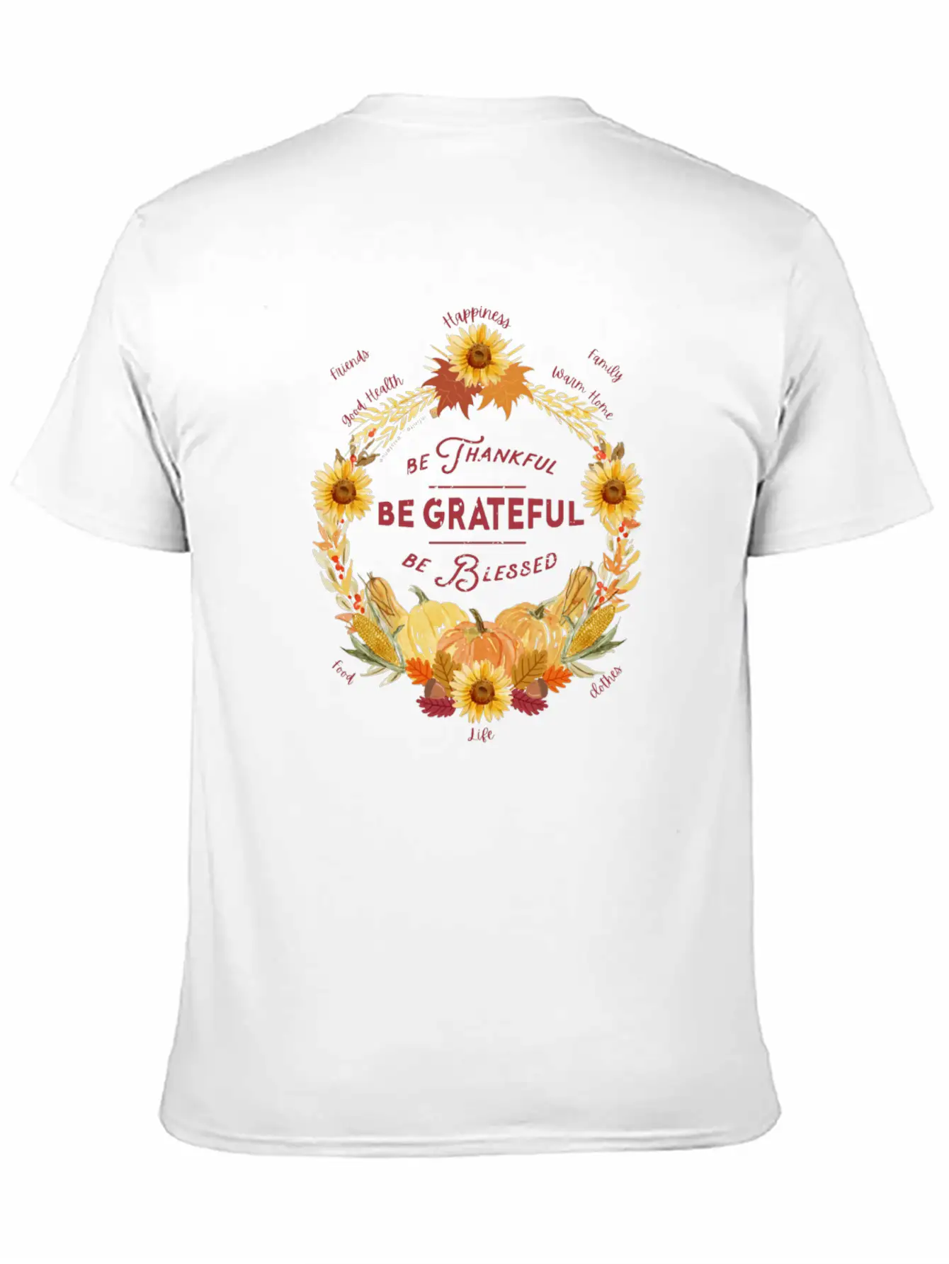 Sunflower Wreath Be Thankful Grateful Blessed Timeless Short Sleeve Tee – Comfy And Minimalist Design