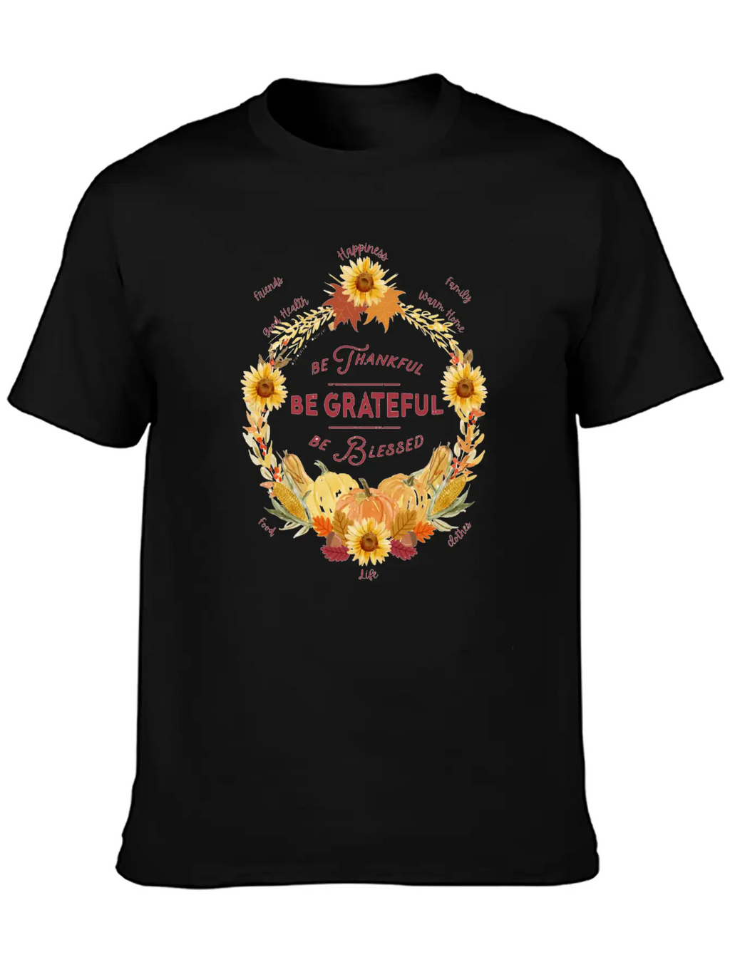 Sunflower Wreath Be Thankful Grateful Blessed Timeless Short Sleeve Tee – Comfy And Minimalist Design