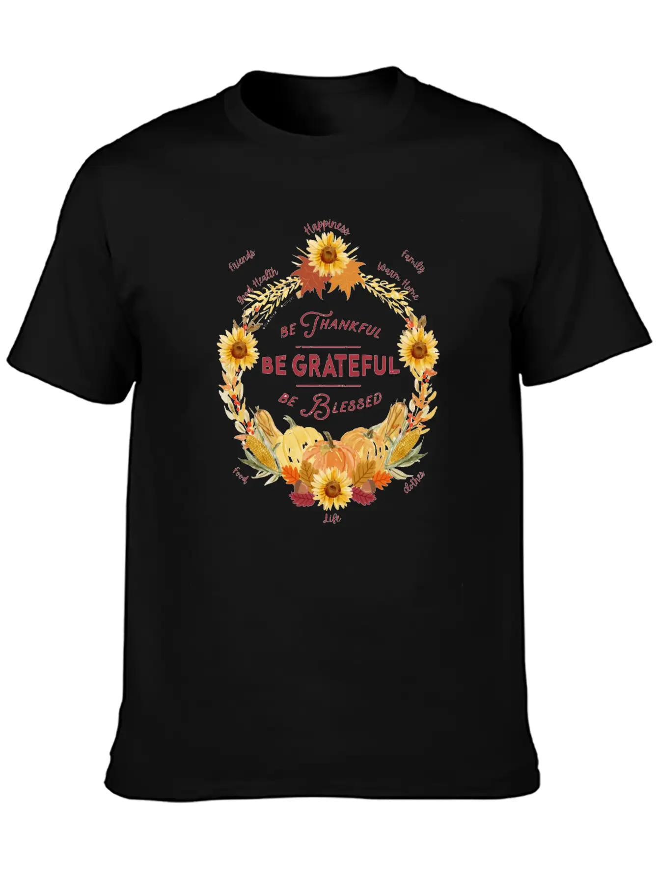 Sunflower Wreath Be Thankful Grateful Blessed Timeless Short Sleeve Tee – Comfy And Minimalist Design