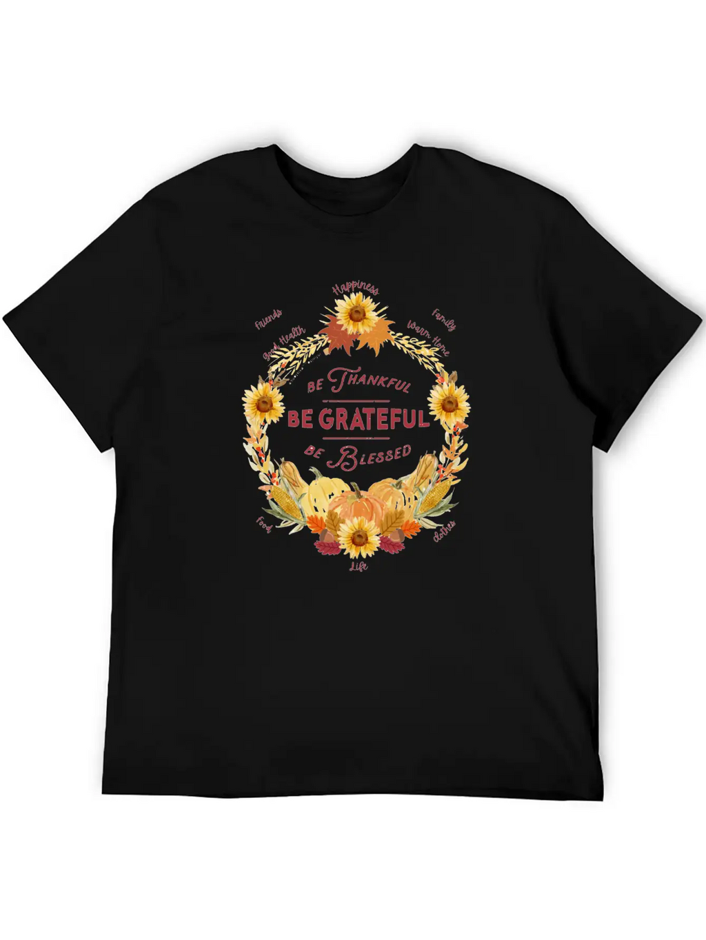 Sunflower Wreath Be Thankful Grateful Blessed Timeless Short Sleeve Tee – Comfy And Minimalist Design