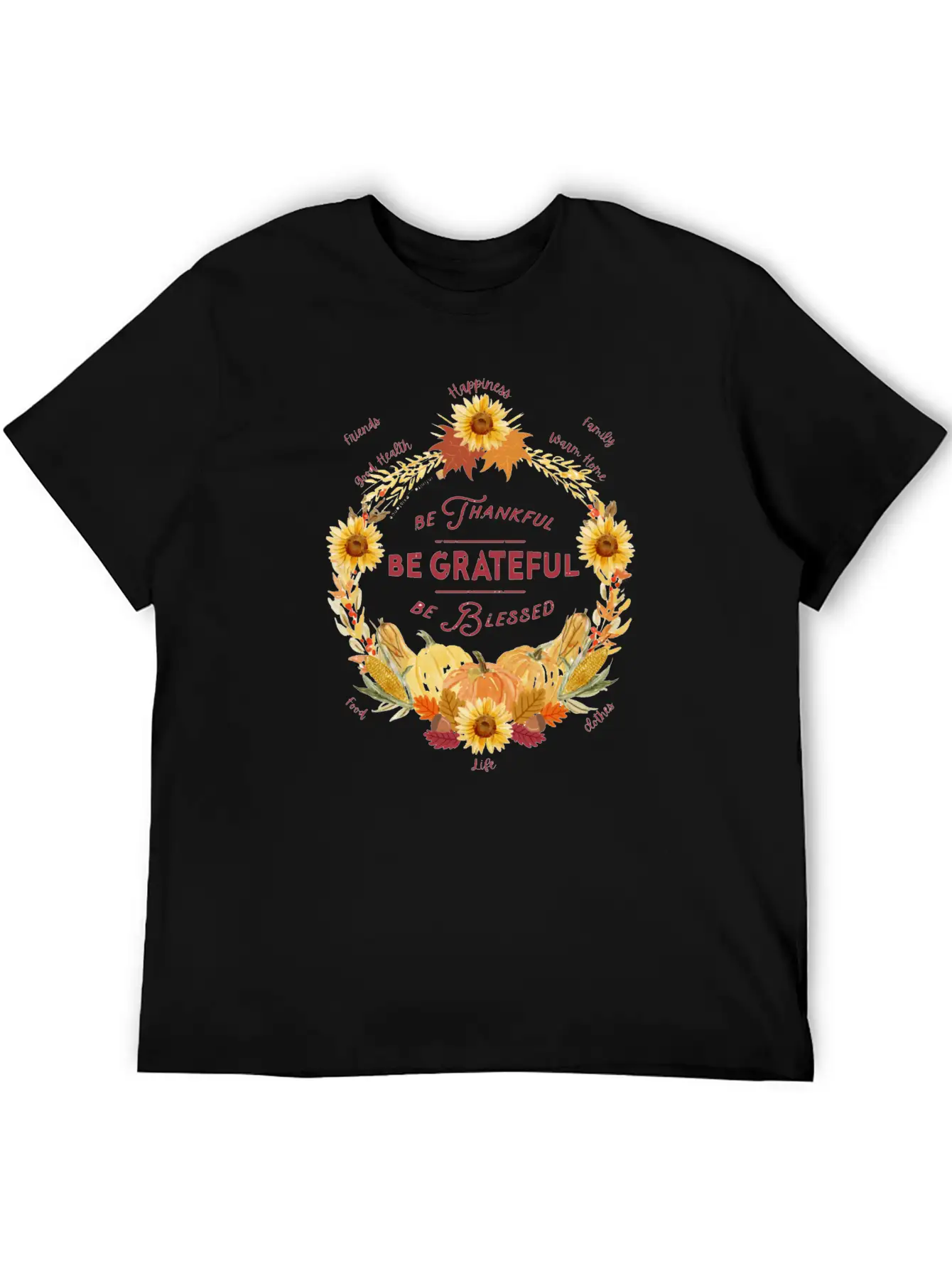Sunflower Wreath Be Thankful Grateful Blessed Timeless Short Sleeve Tee – Comfy And Minimalist Design