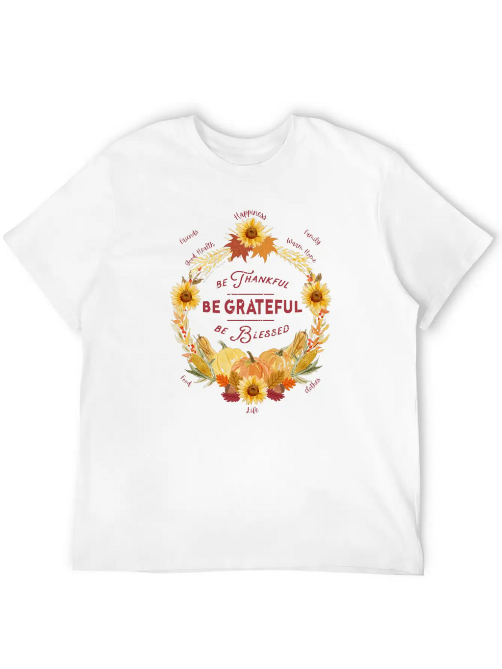 Sunflower Wreath Be Thankful Grateful Blessed Timeless Short Sleeve Tee – Comfy And Minimalist Design