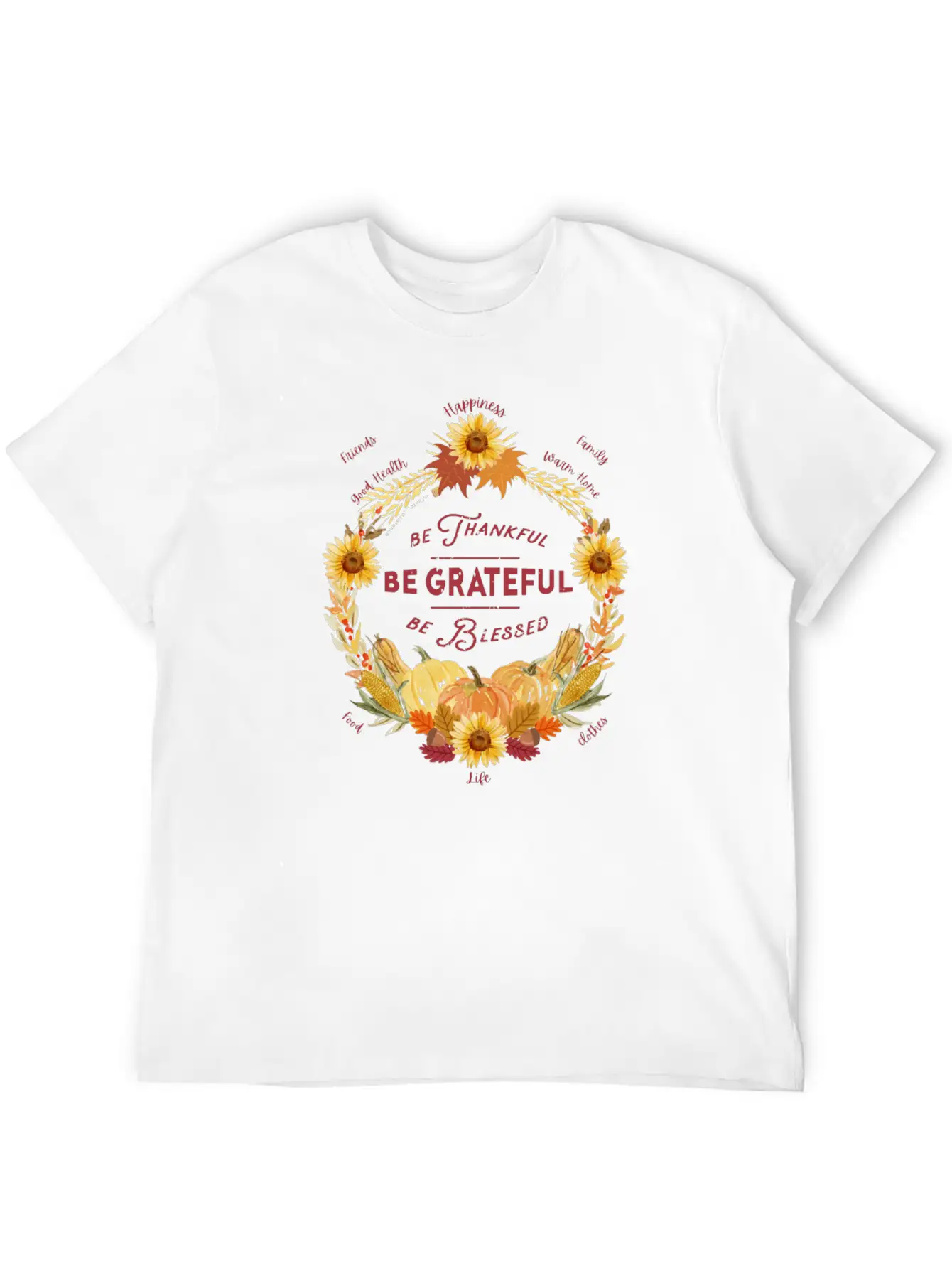 Sunflower Wreath Be Thankful Grateful Blessed Timeless Short Sleeve Tee – Comfy And Minimalist Design