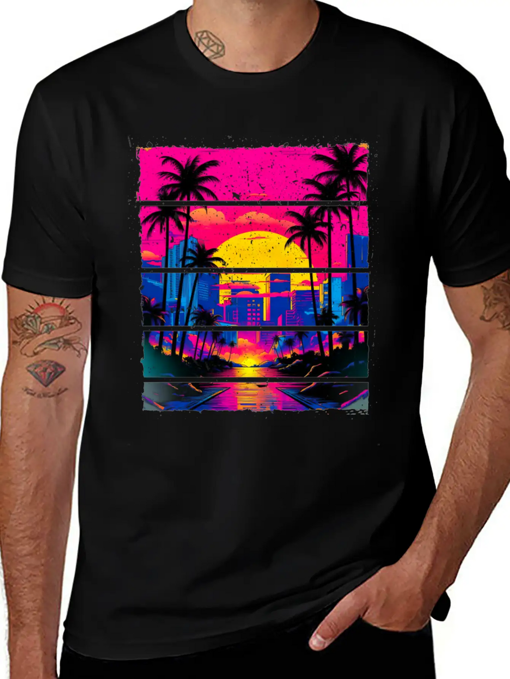 Sunset 80s Retro City For All With 80s Fan Stylish Everyday T-Shirt – Unisex Basic Cotton Tee