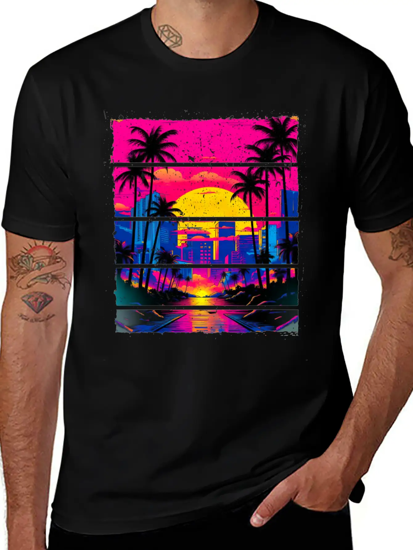 Sunset 80s Retro City For All With 80s Fan Stylish Everyday T-Shirt – Unisex Basic Cotton Tee