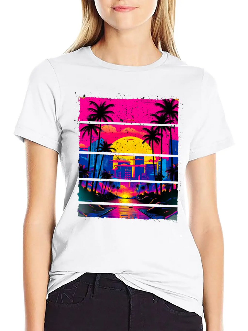 Sunset 80s Retro City For All With 80s Fan Stylish Everyday T-Shirt – Unisex Basic Cotton Tee
