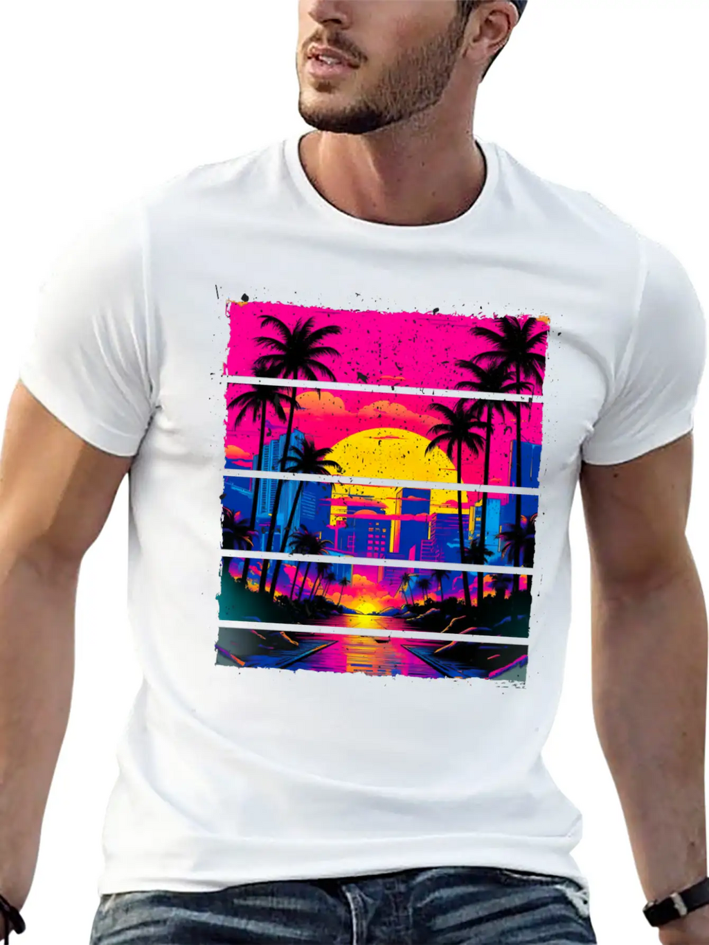 Sunset 80s Retro City For All With 80s Fan Stylish Everyday T-Shirt – Unisex Basic Cotton Tee