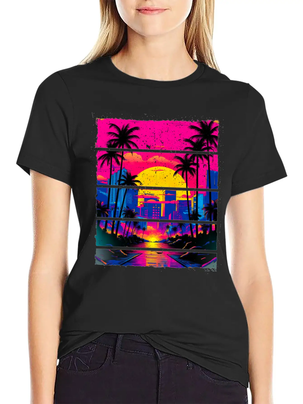 Sunset 80s Retro City For All With 80s Fan Stylish Everyday T-Shirt – Unisex Basic Cotton Tee