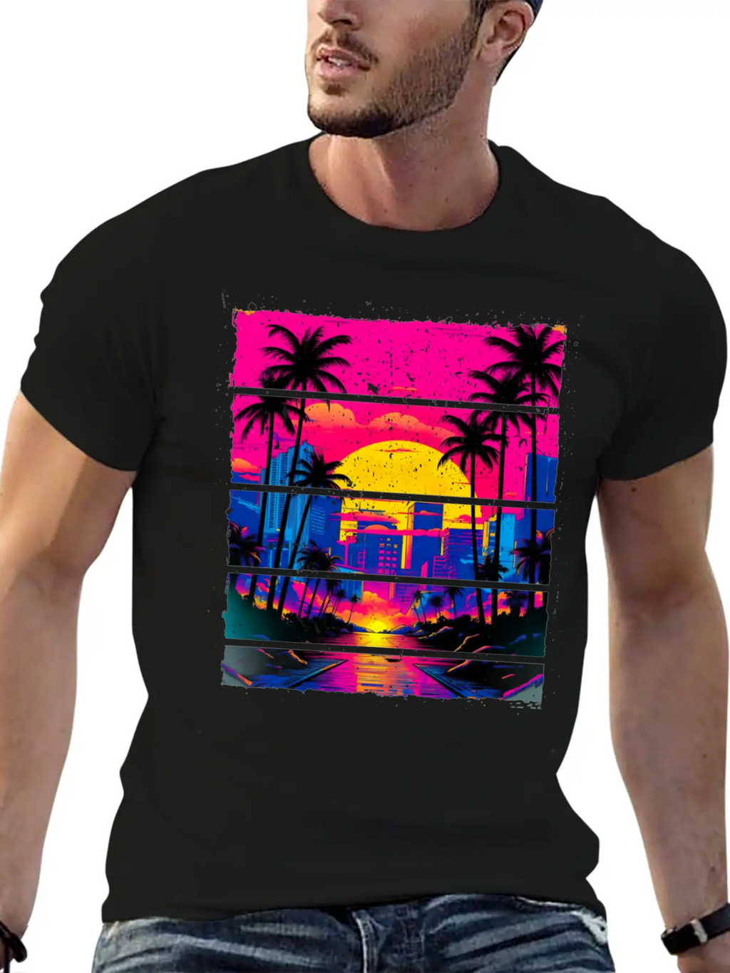 Sunset 80s Retro City For All With 80s Fan Stylish Everyday T-Shirt – Unisex Basic Cotton Tee