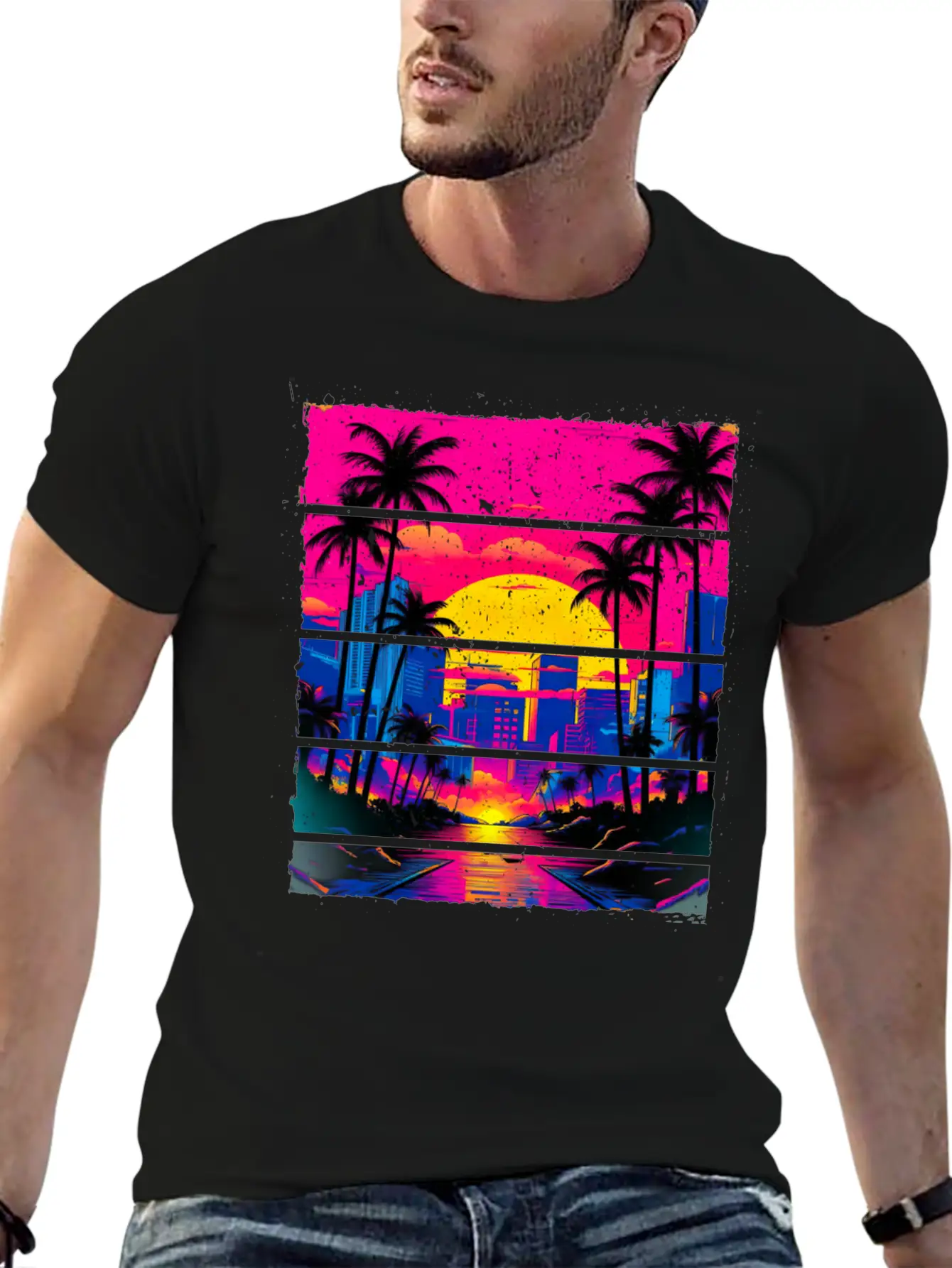 Sunset 80s Retro City For All With 80s Fan Stylish Everyday T-Shirt – Unisex Basic Cotton Tee