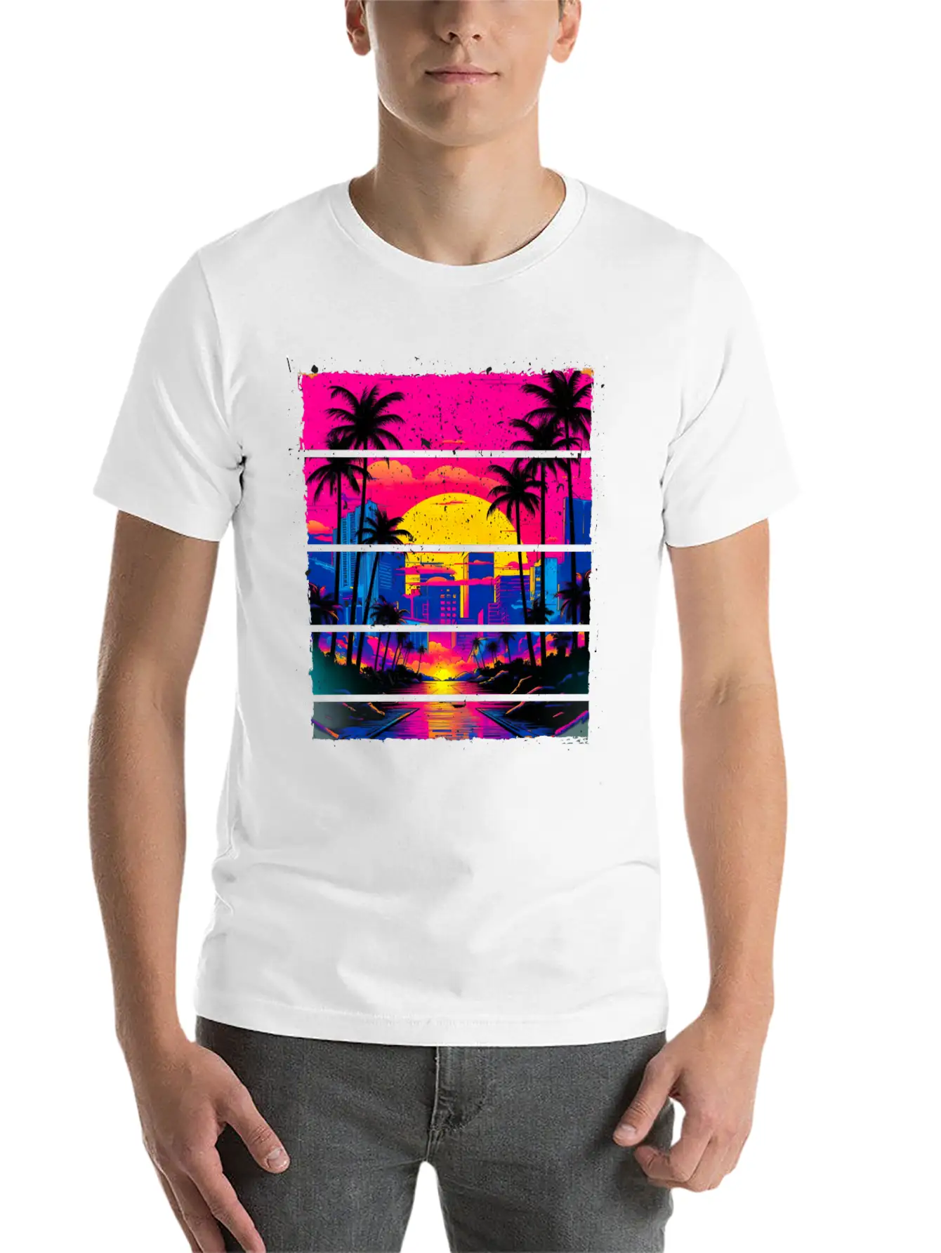 Sunset 80s Retro City For All With 80s Fan Stylish Everyday T-Shirt – Unisex Basic Cotton Tee