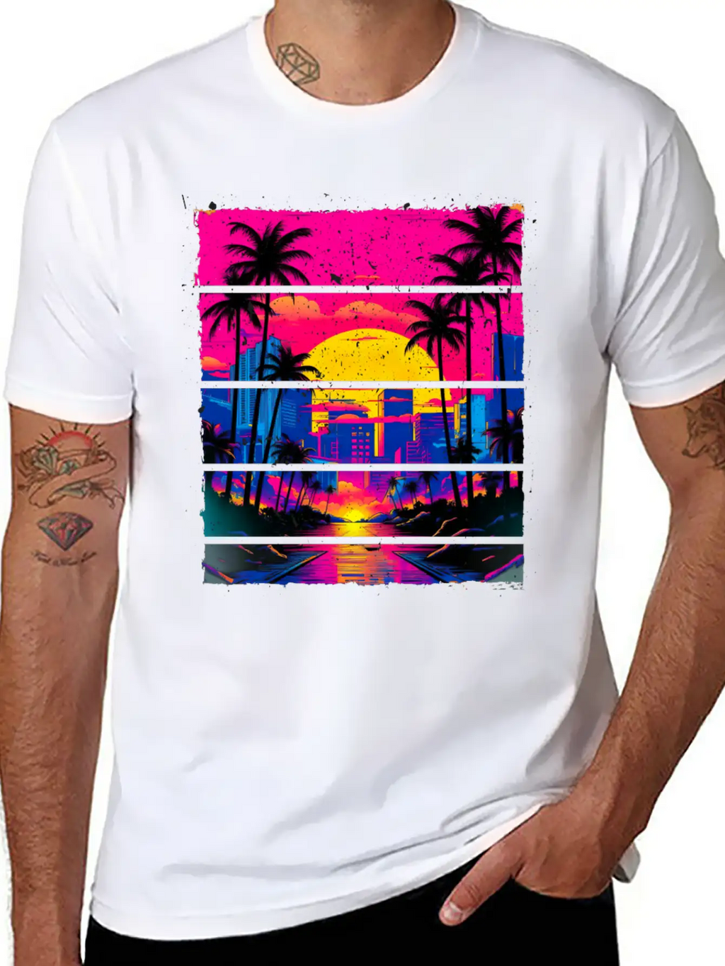Sunset 80s Retro City For All With 80s Fan Stylish Everyday T-Shirt – Unisex Basic Cotton Tee
