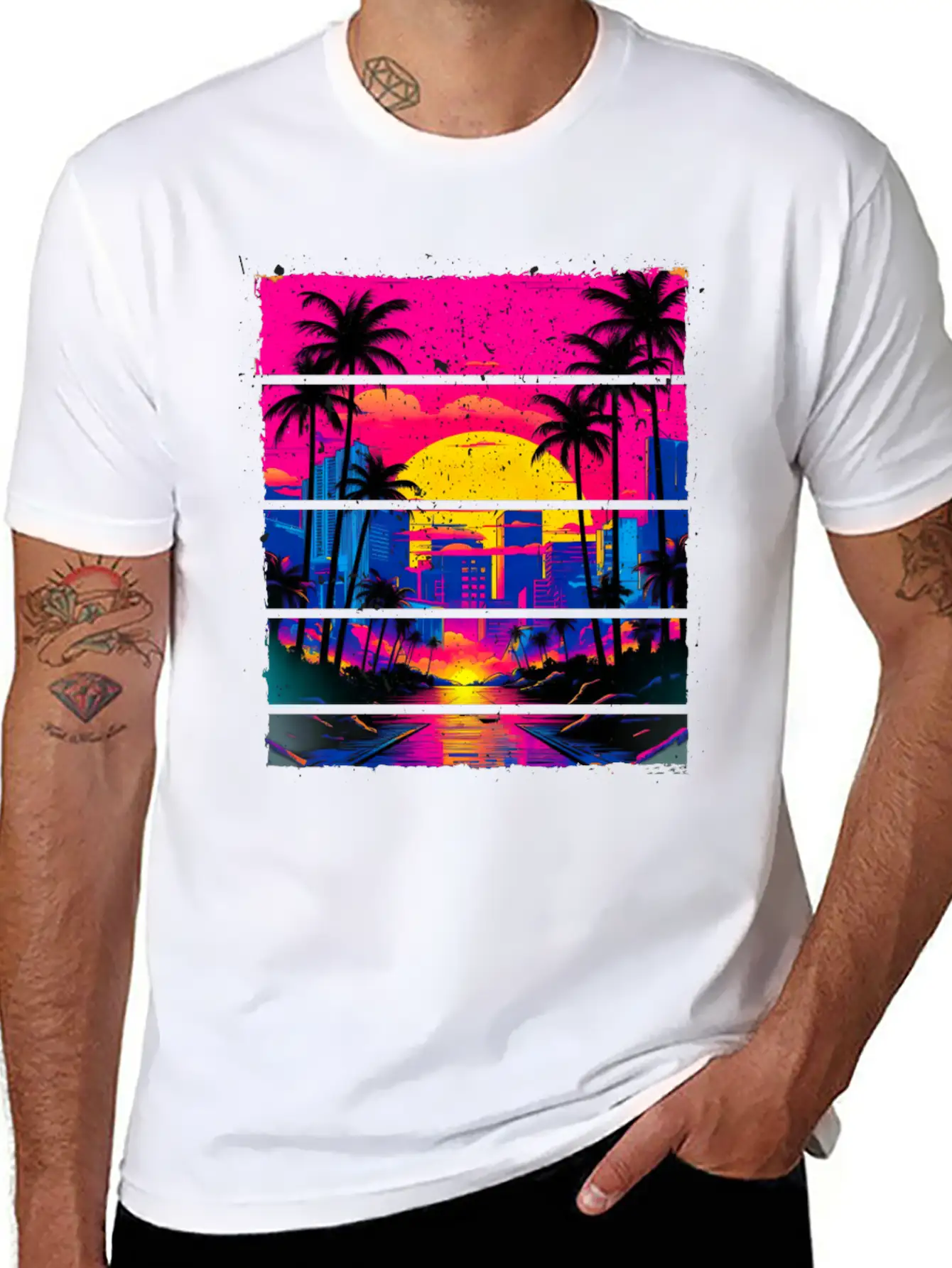 Sunset 80s Retro City For All With 80s Fan Stylish Everyday T-Shirt – Unisex Basic Cotton Tee