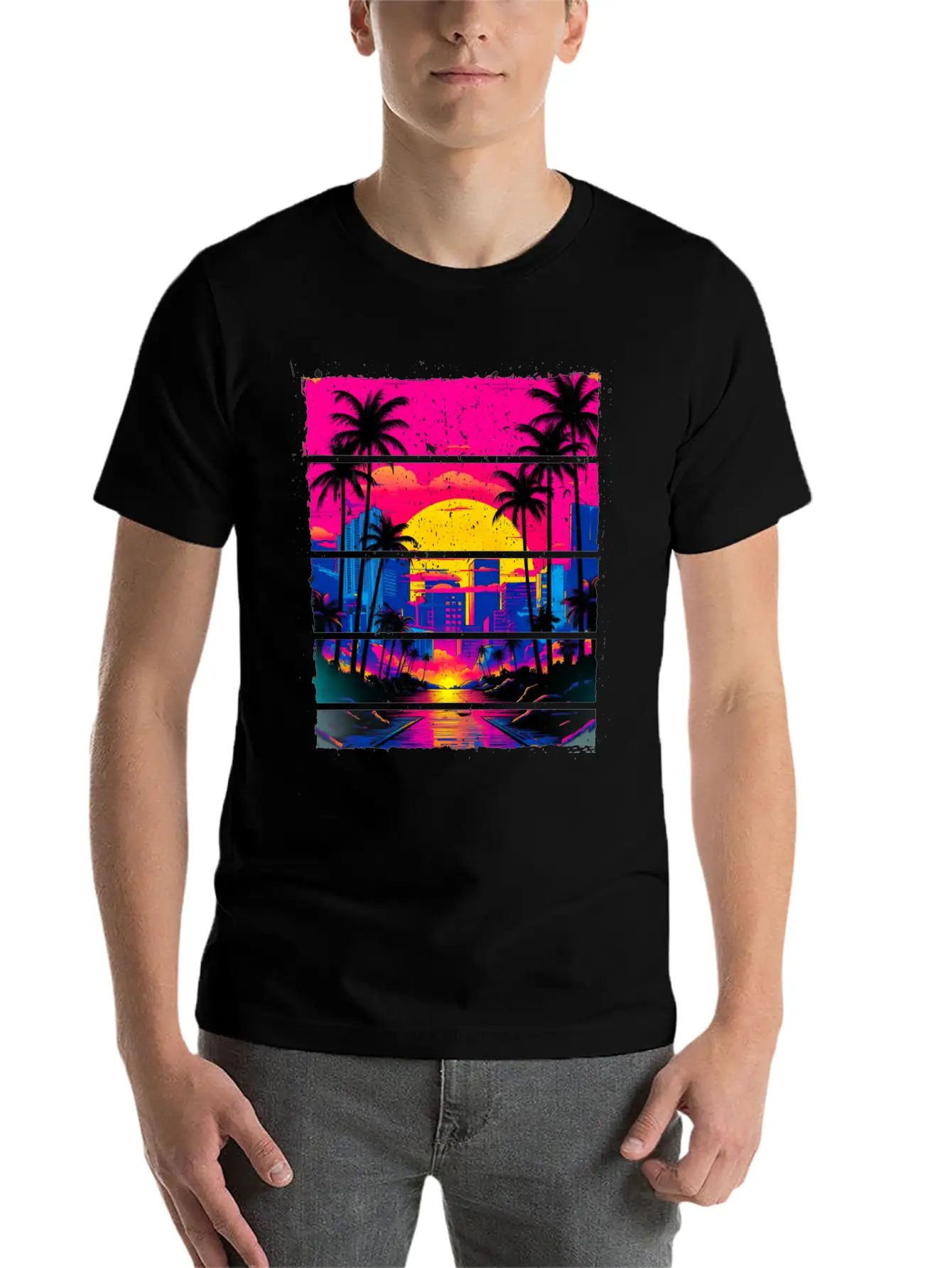 Sunset 80s Retro City For All With 80s Fan Stylish Everyday T-Shirt – Unisex Basic Cotton Tee