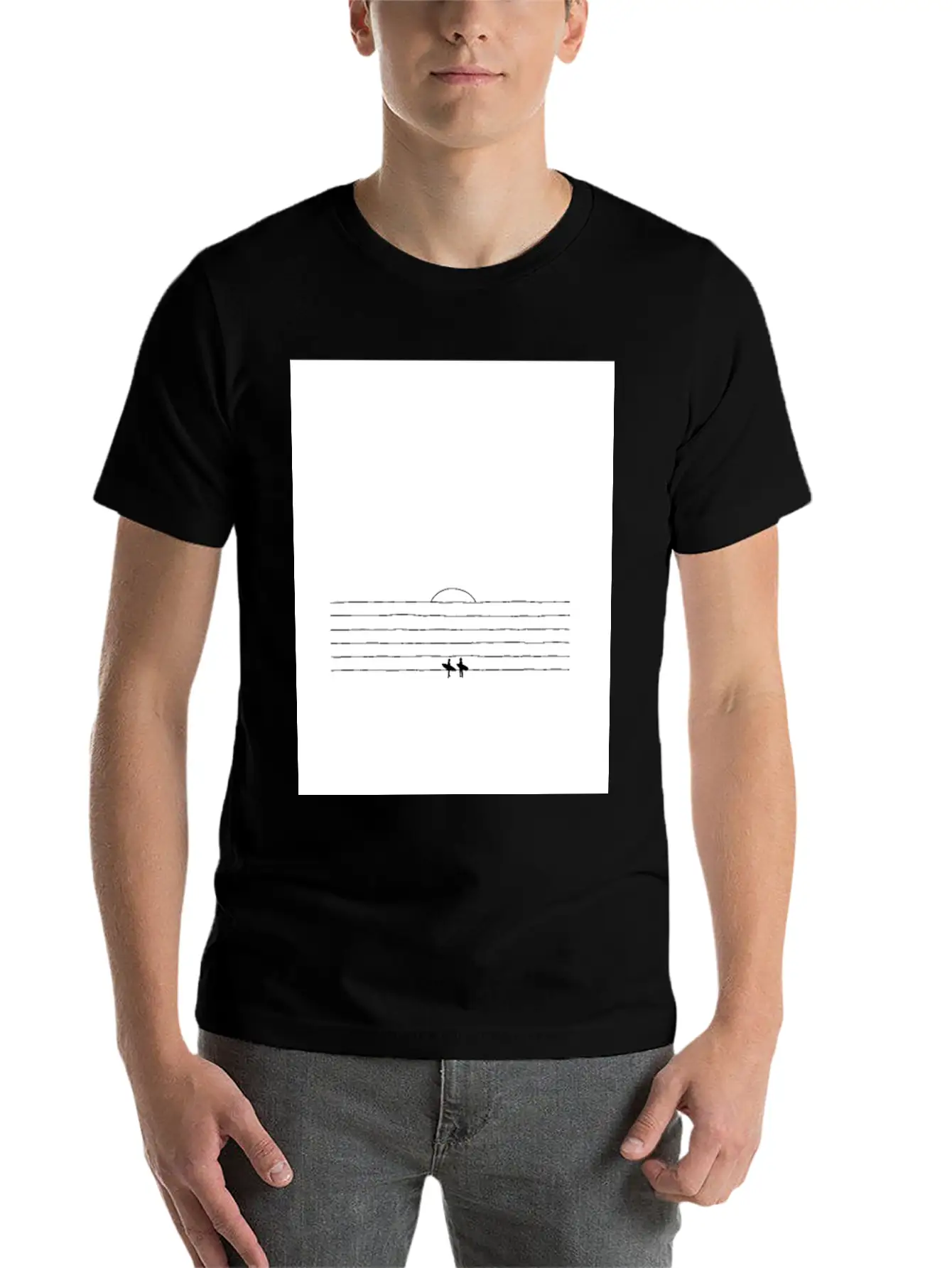 SUNSET SURF | Minimalist Surf Art | Ocean Poster Essential Cotton Tee For Daily Outfits – Unisex Style