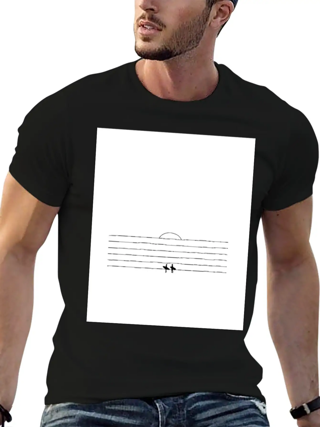 SUNSET SURF | Minimalist Surf Art | Ocean Poster Essential Cotton Tee For Daily Outfits – Unisex Style
