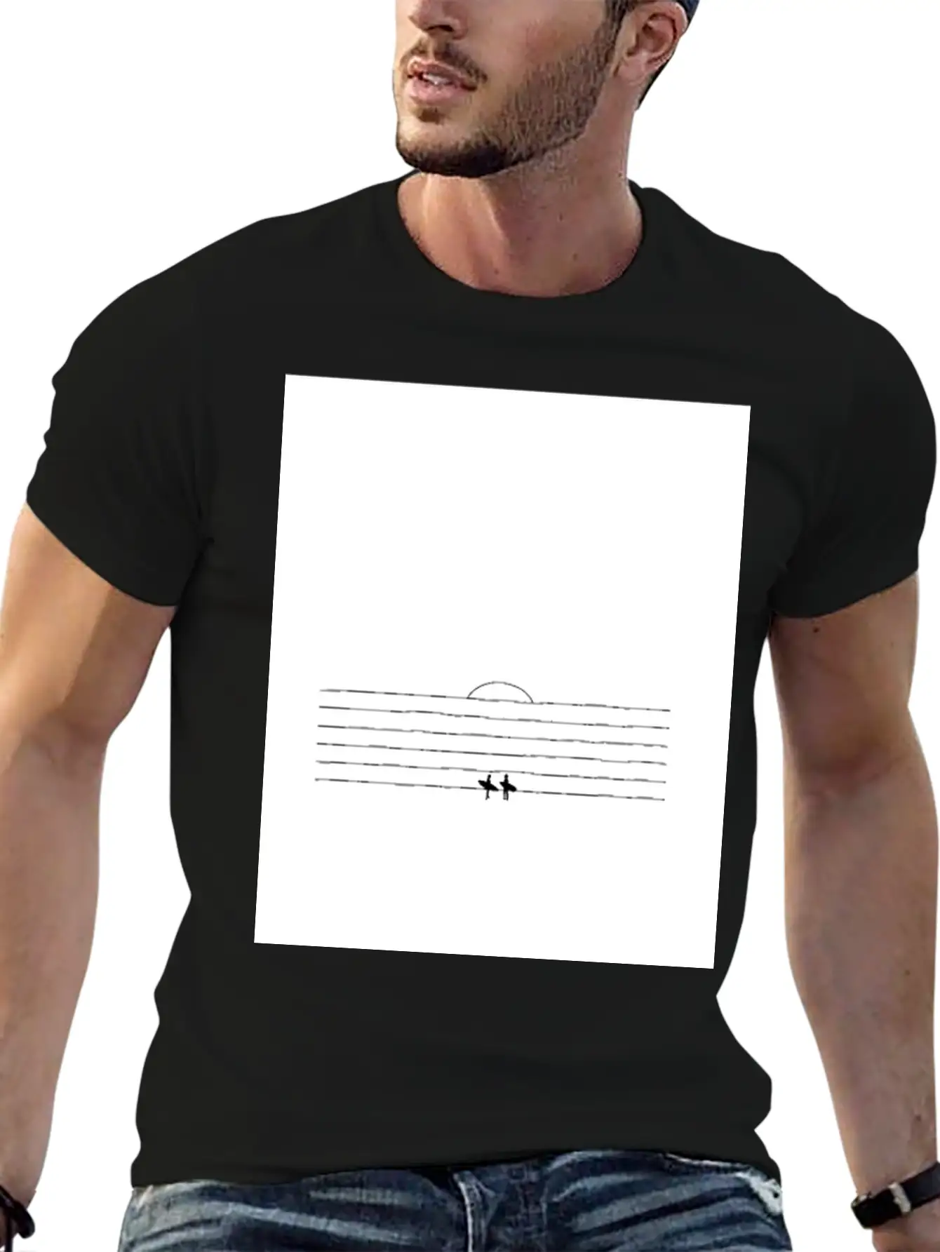 SUNSET SURF | Minimalist Surf Art | Ocean Poster Essential Cotton Tee For Daily Outfits – Unisex Style