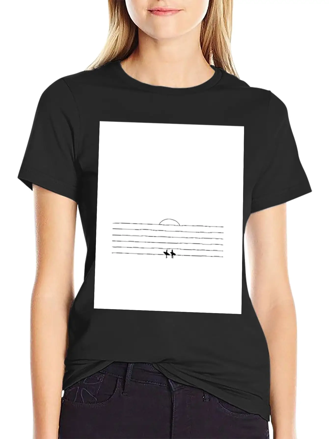 SUNSET SURF | Minimalist Surf Art | Ocean Poster Essential Cotton Tee For Daily Outfits – Unisex Style