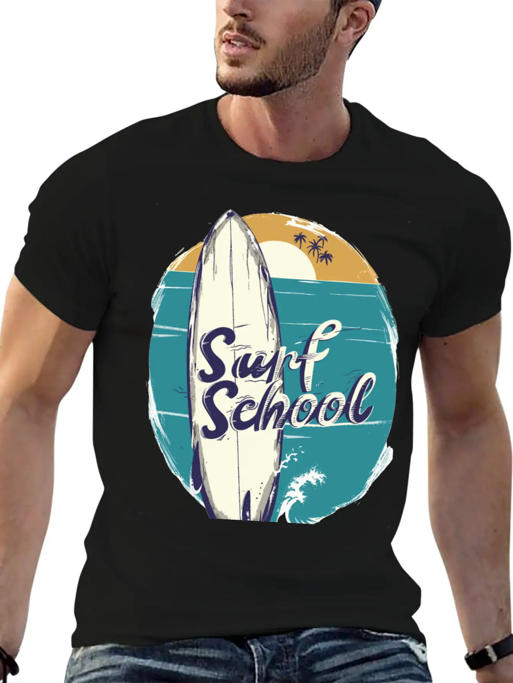 Surfboard With Surf Curse Disco Classic Cotton Tee – Unisex Comfort For Any Season