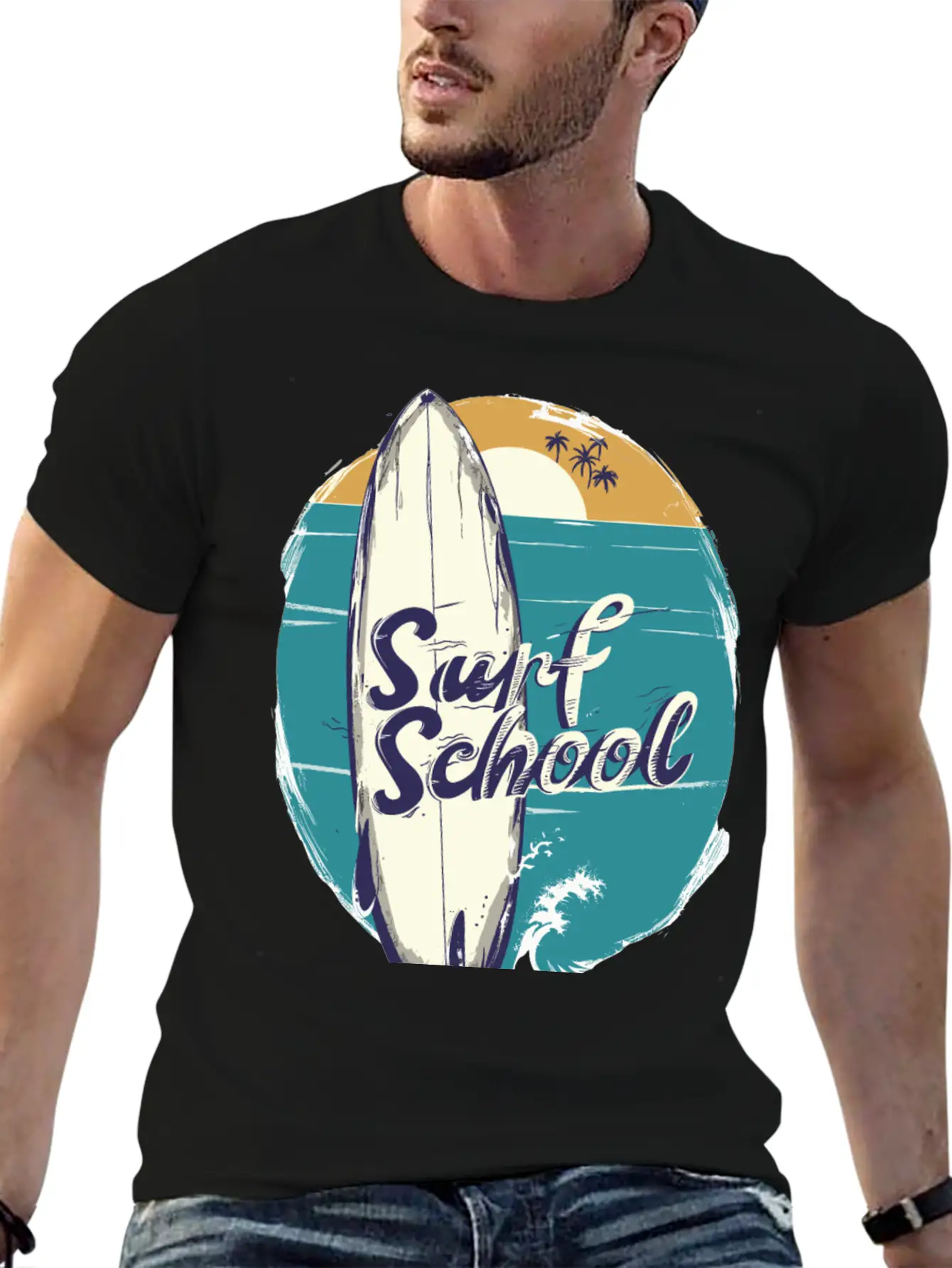 Surfboard With Surf Curse Disco Classic Cotton Tee – Unisex Comfort For Any Season