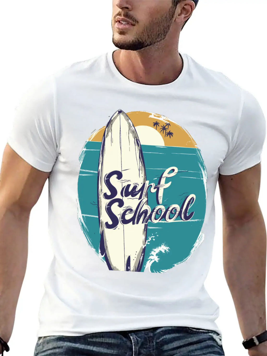 Surfboard With Surf Curse Disco Classic Cotton Tee – Unisex Comfort For Any Season