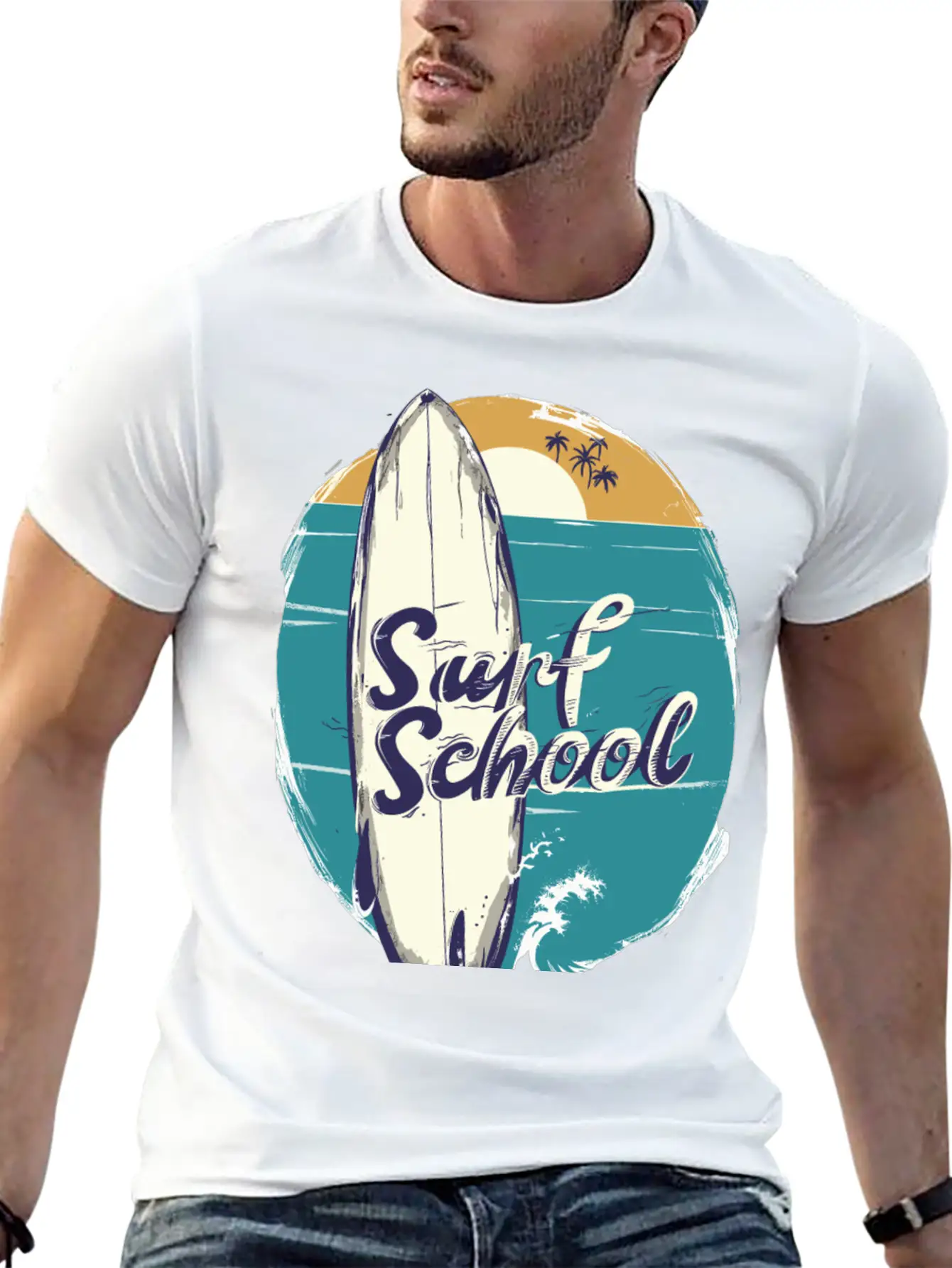 Surfboard With Surf Curse Disco Classic Cotton Tee – Unisex Comfort For Any Season