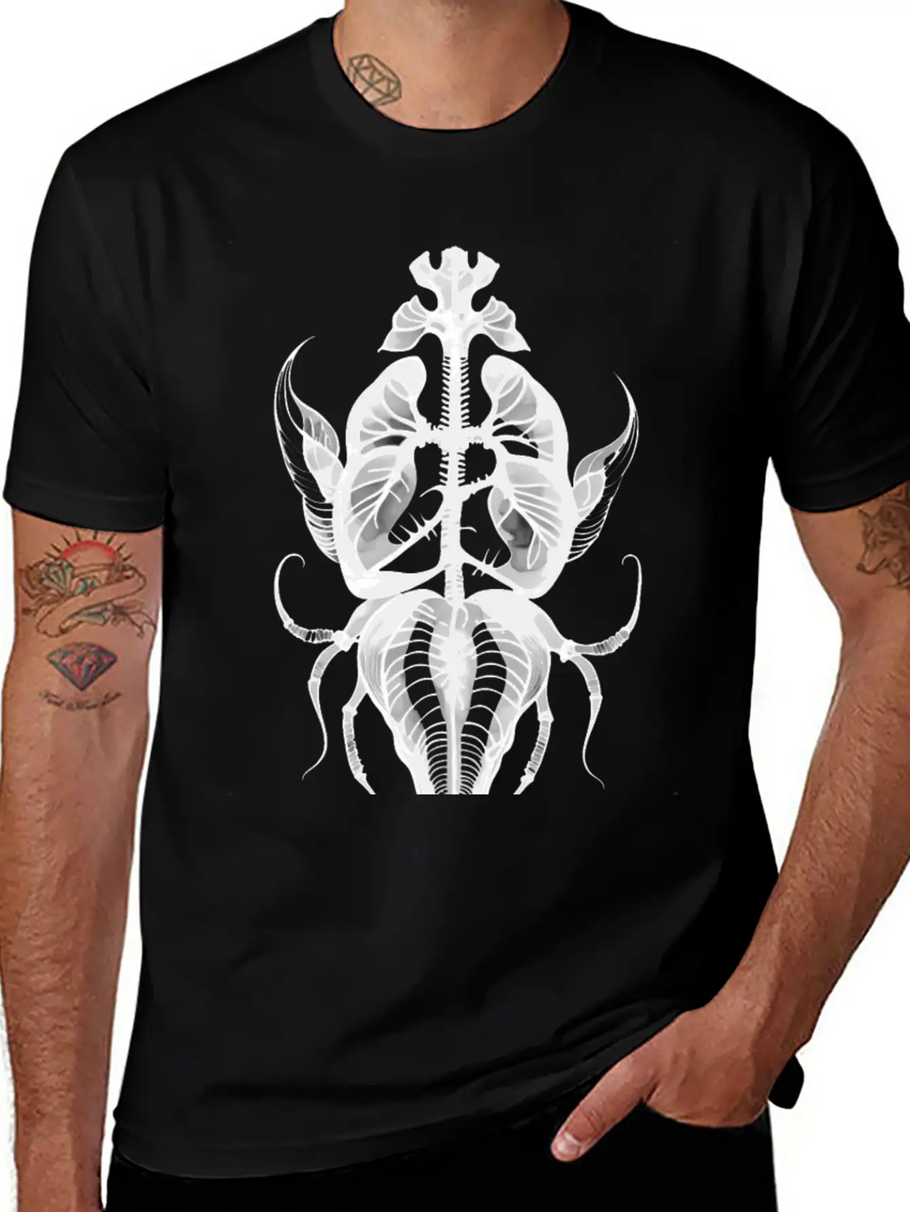 Surreal Insect Anatomy White Ink Stylish Everyday T-Shirt – Unisex Basic Cotton Tee