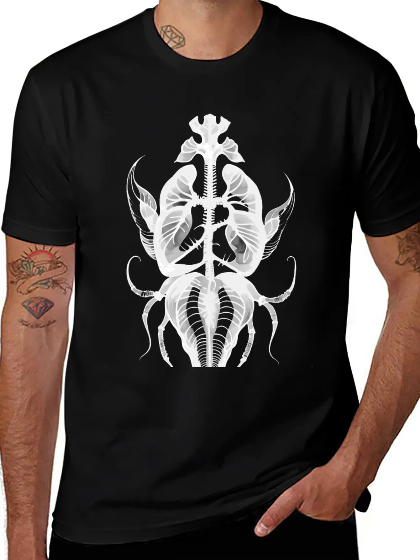 Surreal Insect Anatomy White Ink Stylish Everyday T-Shirt – Unisex Basic Cotton Tee