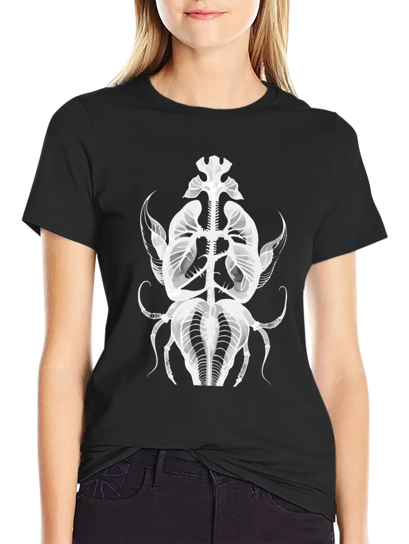 Surreal Insect Anatomy White Ink Stylish Everyday T-Shirt – Unisex Basic Cotton Tee