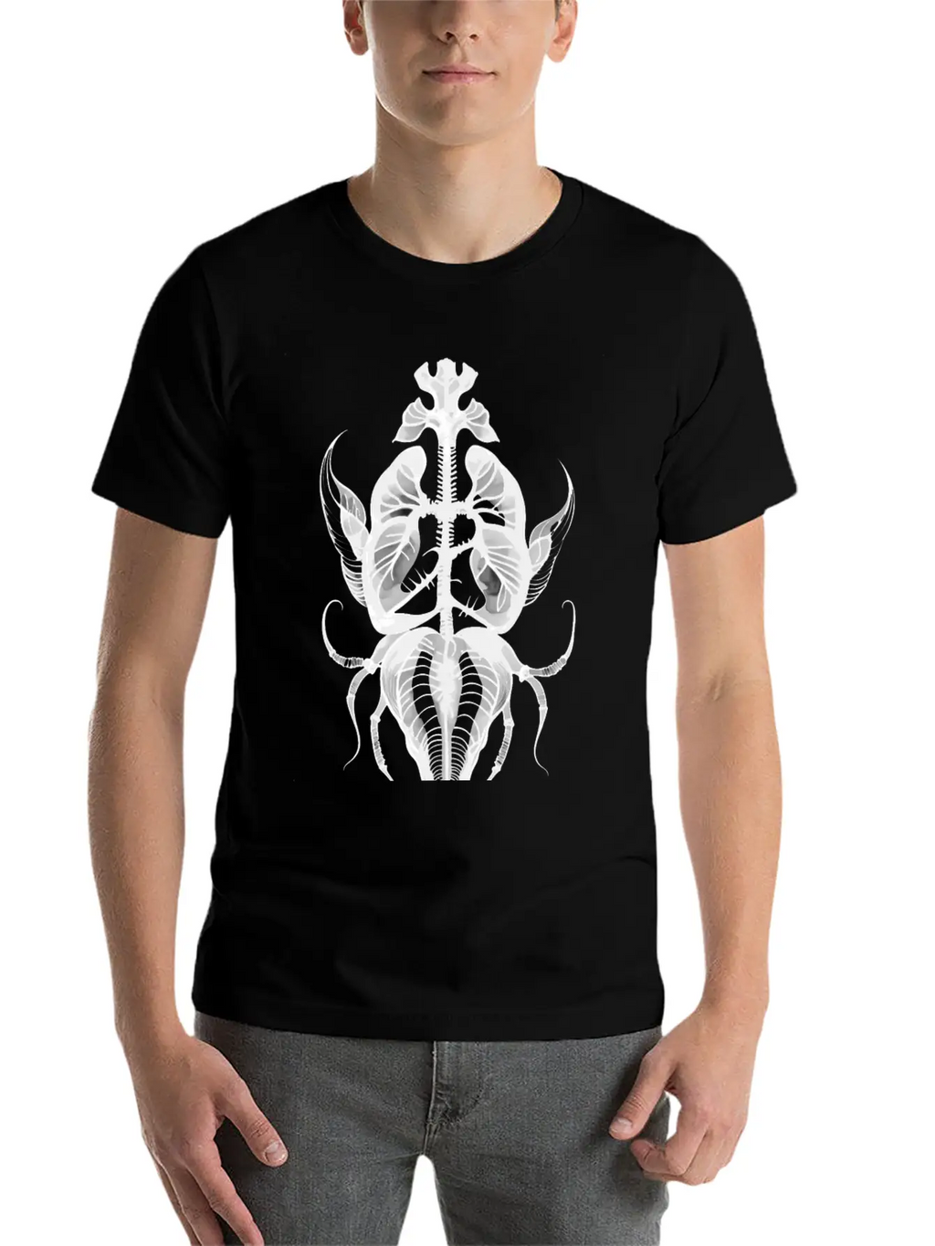 Surreal Insect Anatomy White Ink Stylish Everyday T-Shirt – Unisex Basic Cotton Tee