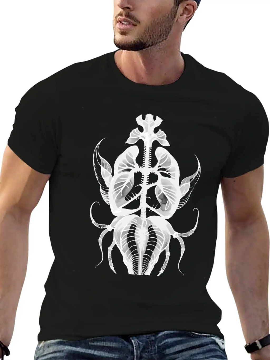 Surreal Insect Anatomy White Ink Stylish Everyday T-Shirt – Unisex Basic Cotton Tee