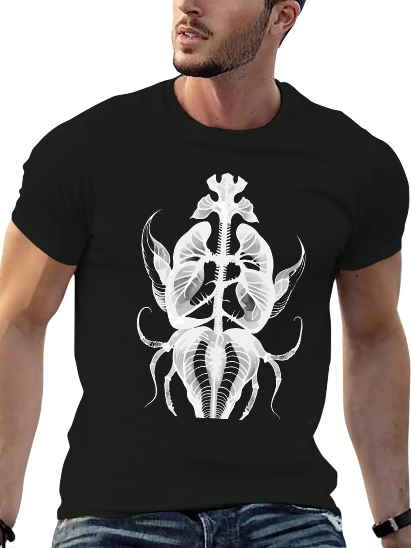 Surreal Insect Anatomy White Ink Stylish Everyday T-Shirt – Unisex Basic Cotton Tee