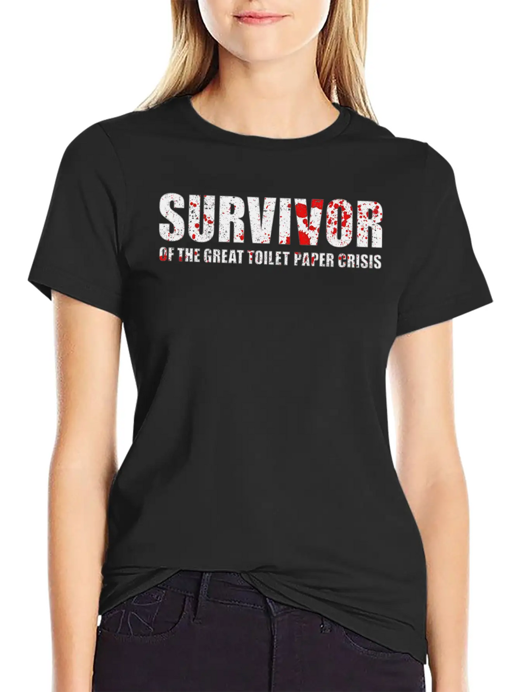 Survivor Of Toilet Paper Crisis - Blood Splatter Stylish Everyday T-Shirt – Unisex Basic Cotton Tee