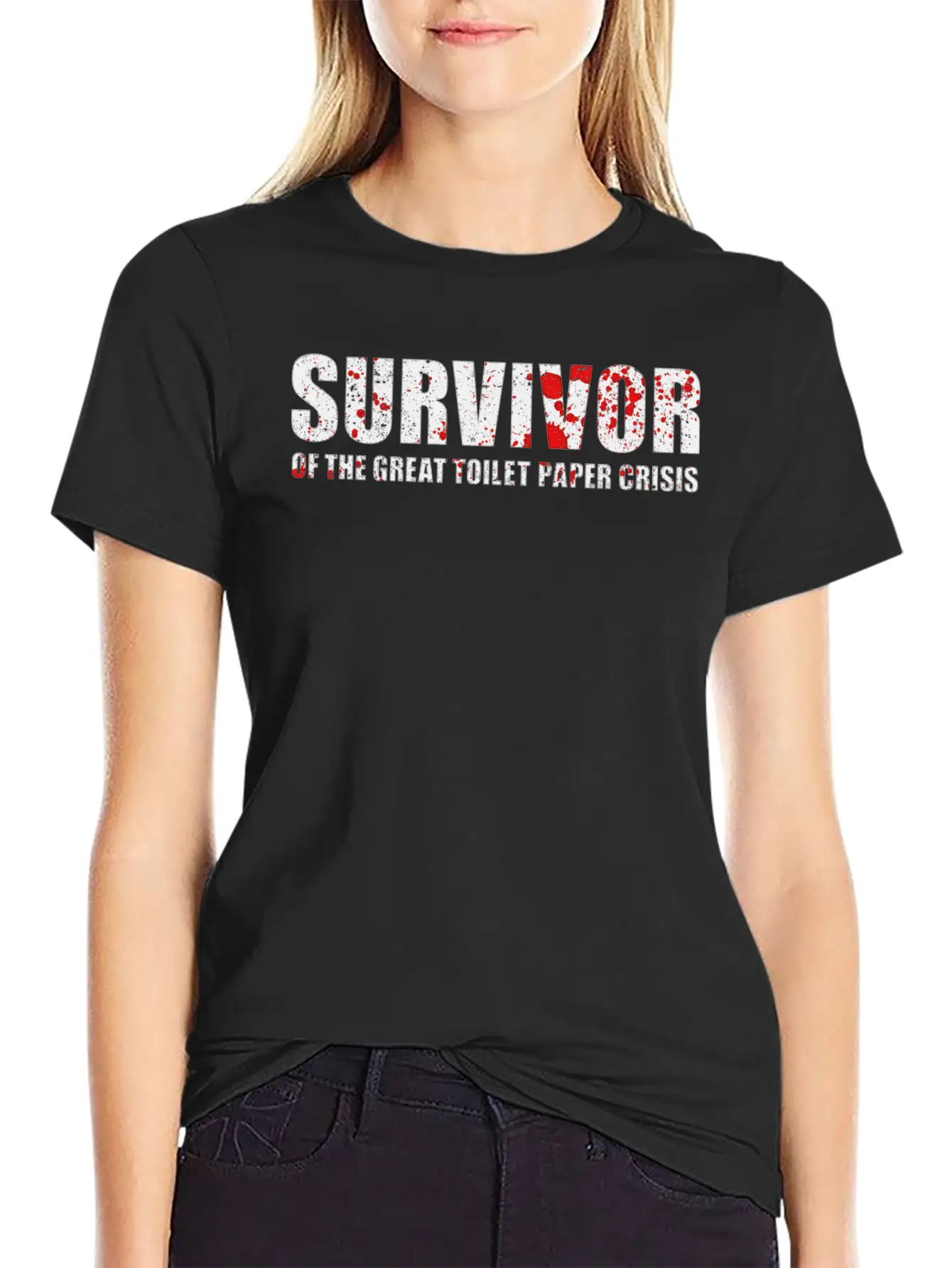 Survivor Of Toilet Paper Crisis - Blood Splatter Stylish Everyday T-Shirt – Unisex Basic Cotton Tee