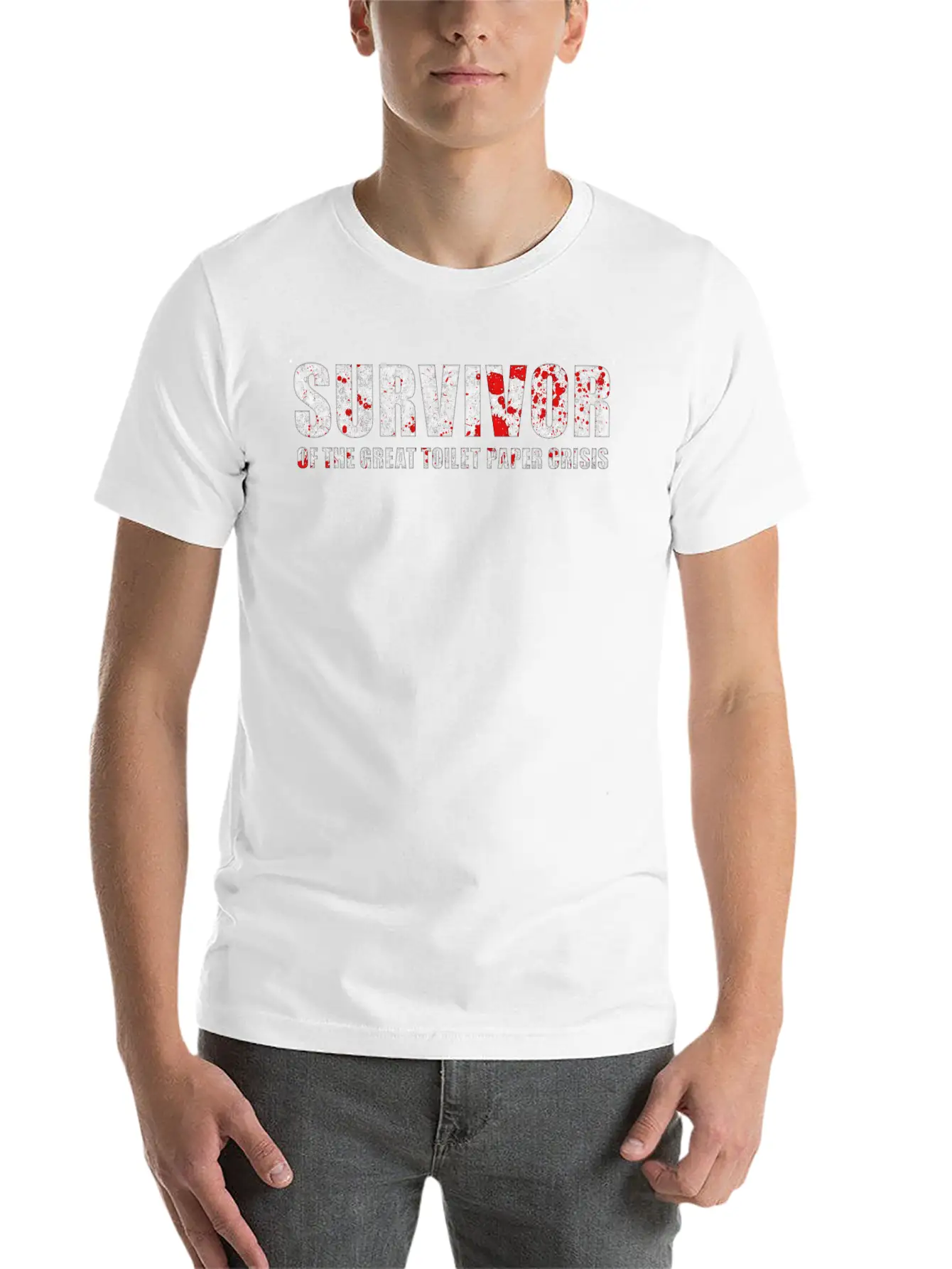 Survivor Of Toilet Paper Crisis - Blood Splatter Stylish Everyday T-Shirt – Unisex Basic Cotton Tee