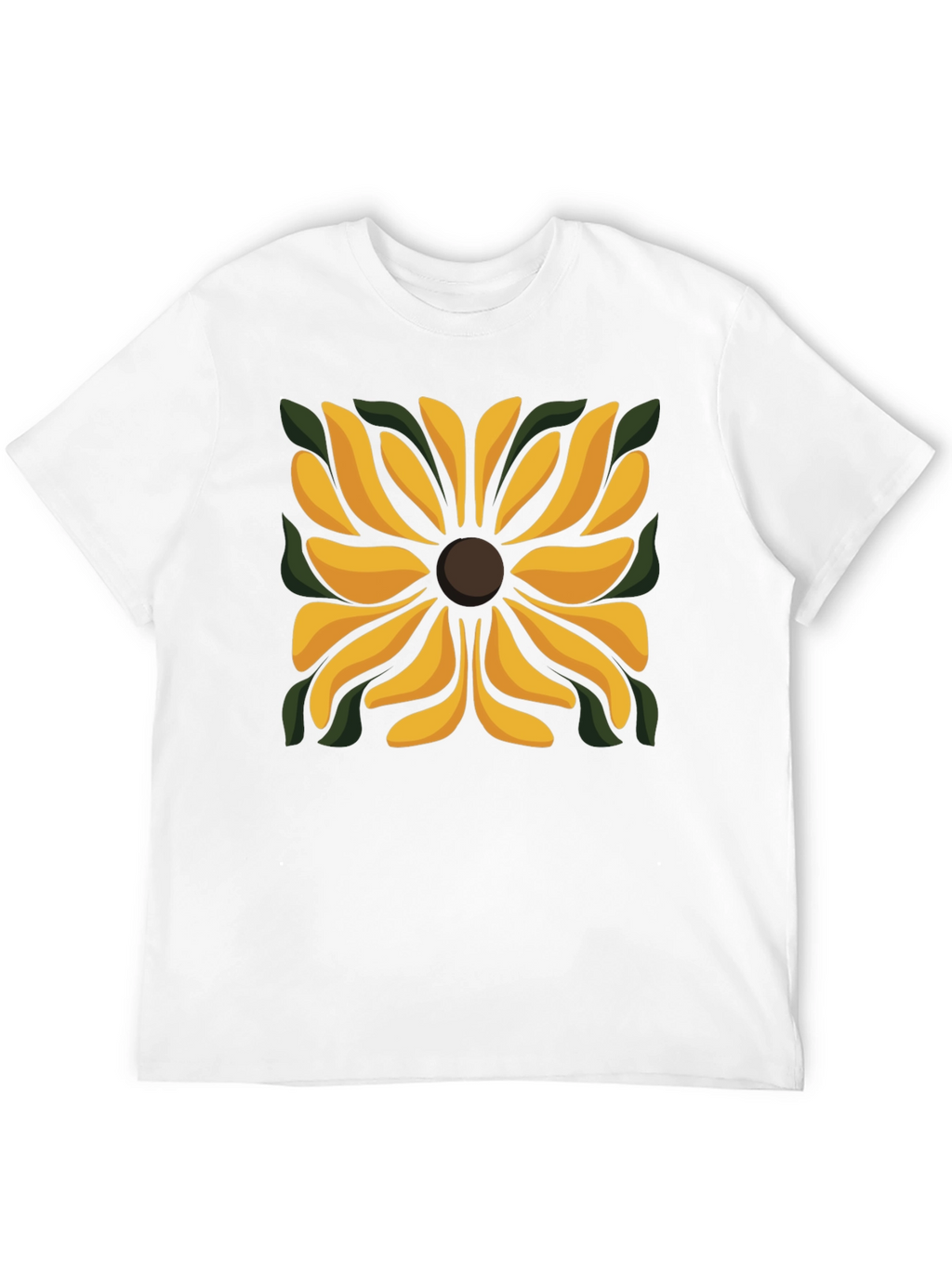Black T-Shirt with Floral Square Design