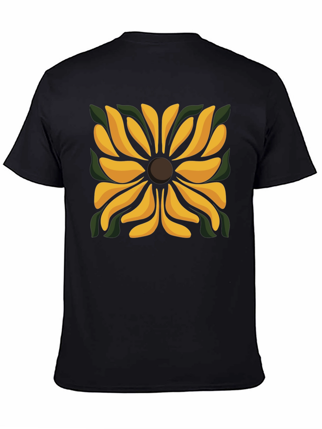 Black T-Shirt with Floral Square Design