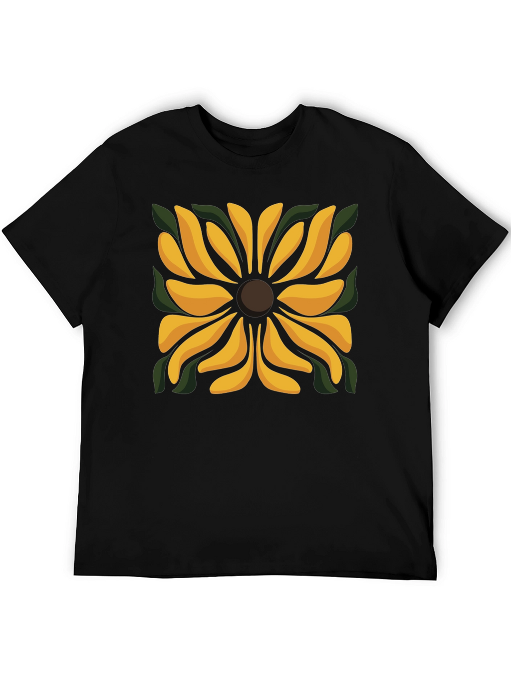 Black T-Shirt with Floral Square Design
