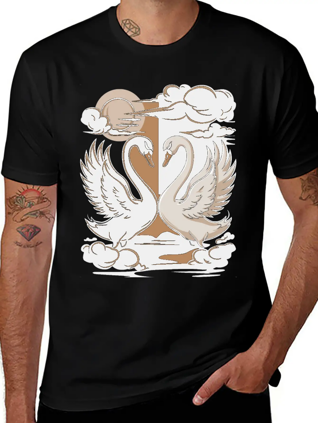 Swans - One Black And One White. Essential Cotton Tee For Daily Outfits – Unisex Style