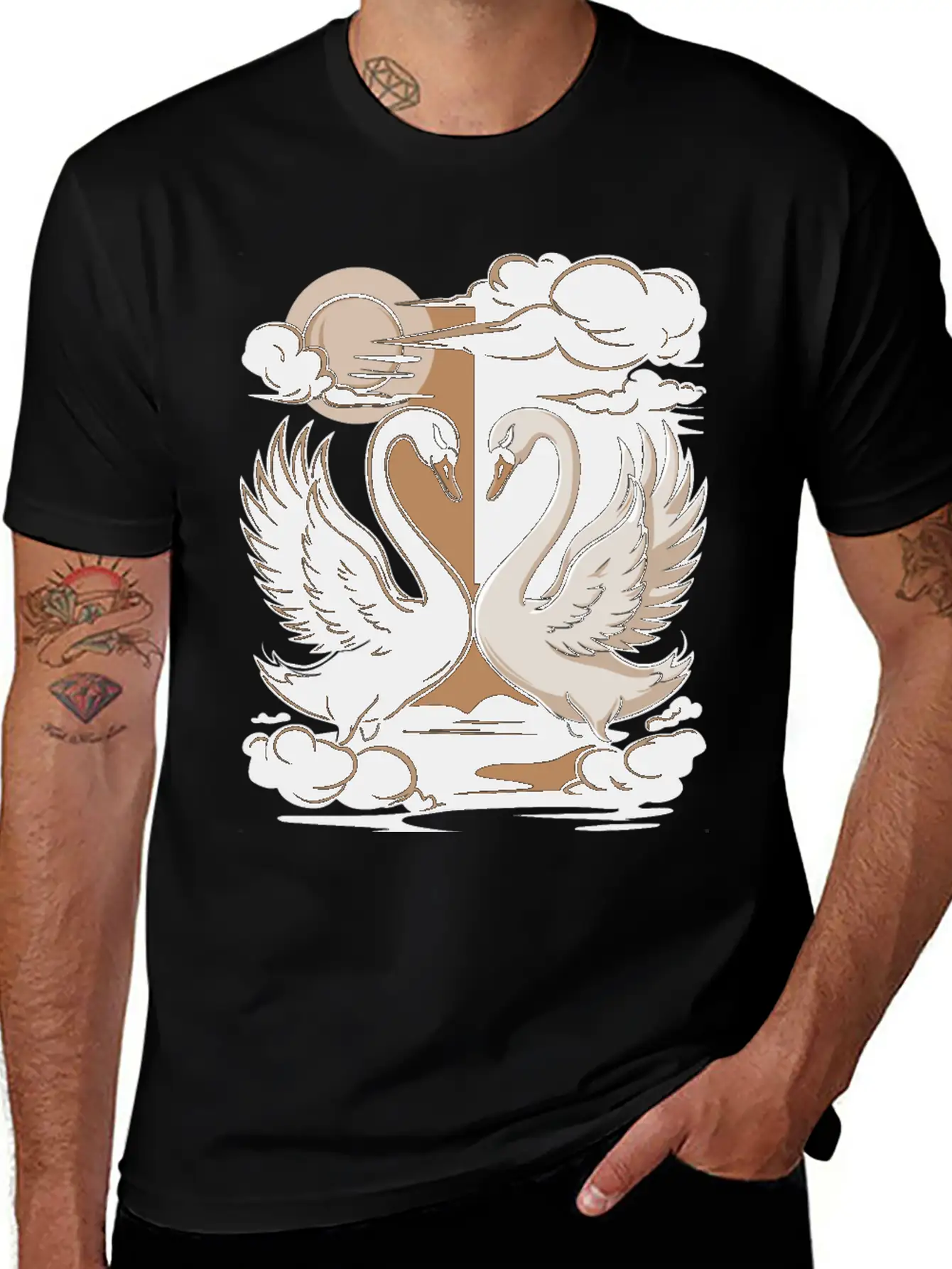 Swans - One Black And One White. Essential Cotton Tee For Daily Outfits – Unisex Style