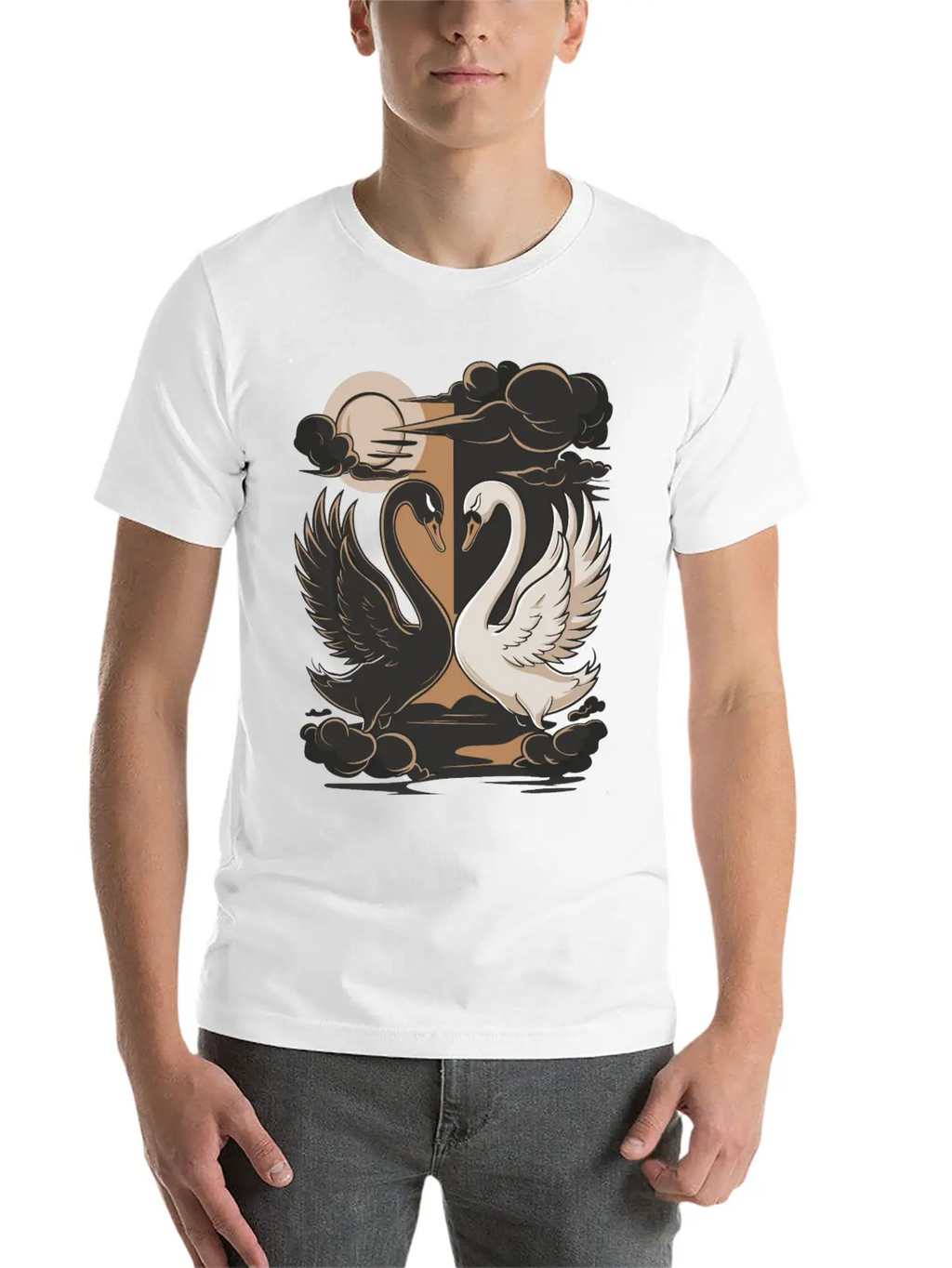 Swans - One Black And One White. Essential Cotton Tee For Daily Outfits – Unisex Style