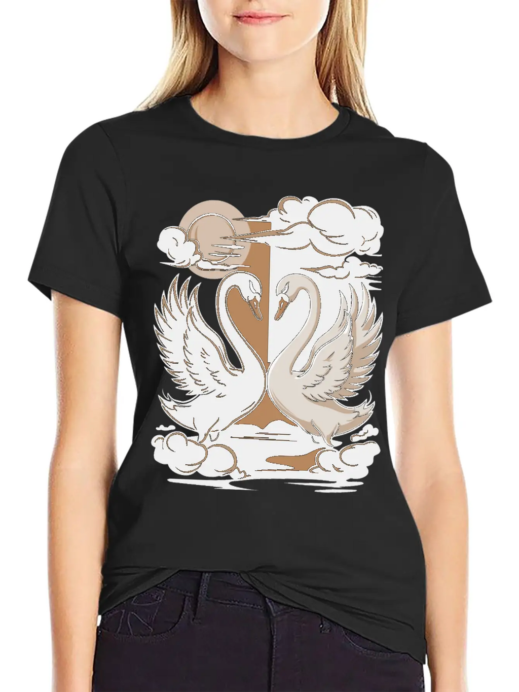 Swans - One Black And One White. Essential Cotton Tee For Daily Outfits – Unisex Style